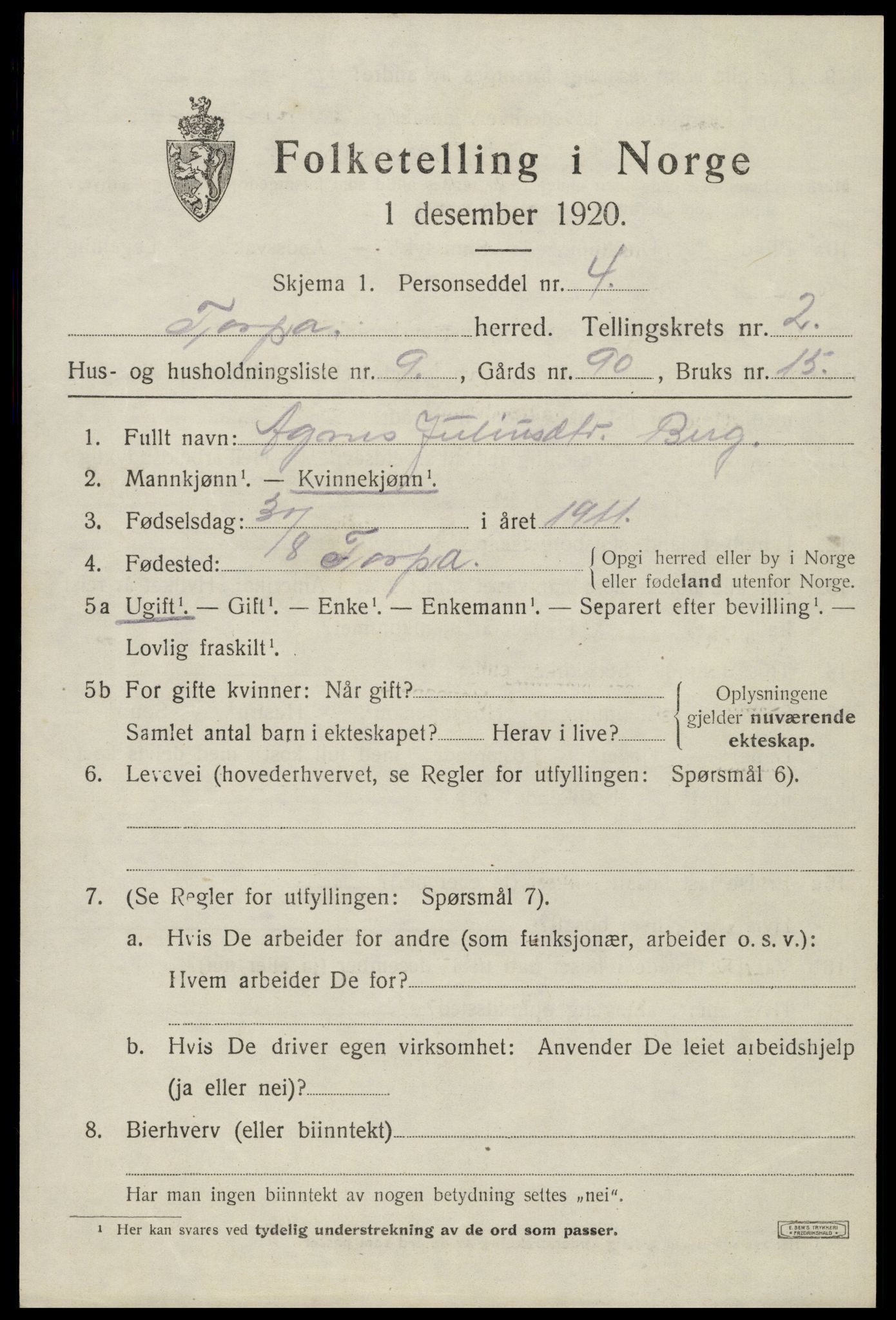 SAH, 1920 census for Torpa, 1920, p. 1757