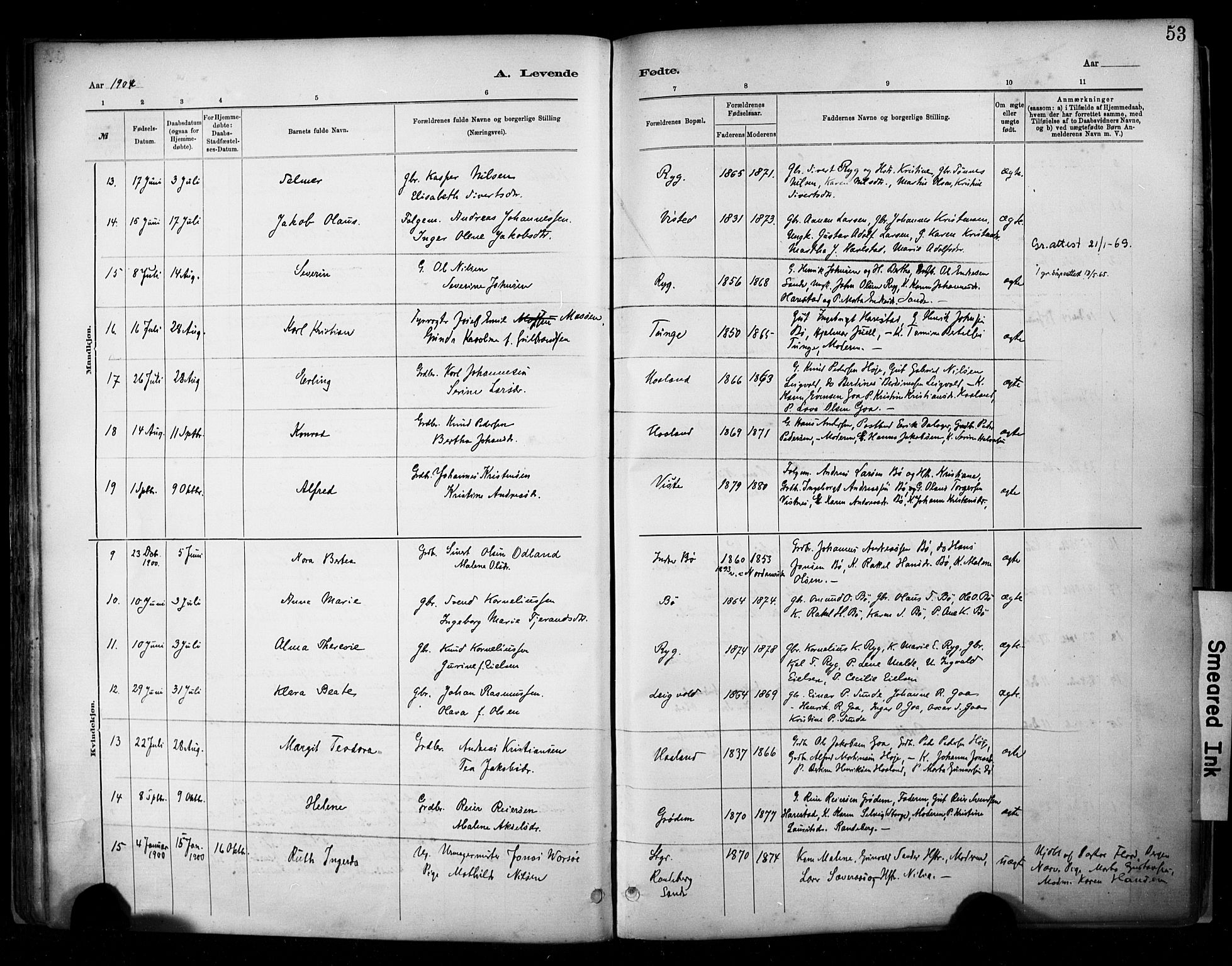 Hetland sokneprestkontor, SAST/A-101826/30/30BA/L0009: Parish register (official) no. A 9, 1882-1918, p. 53