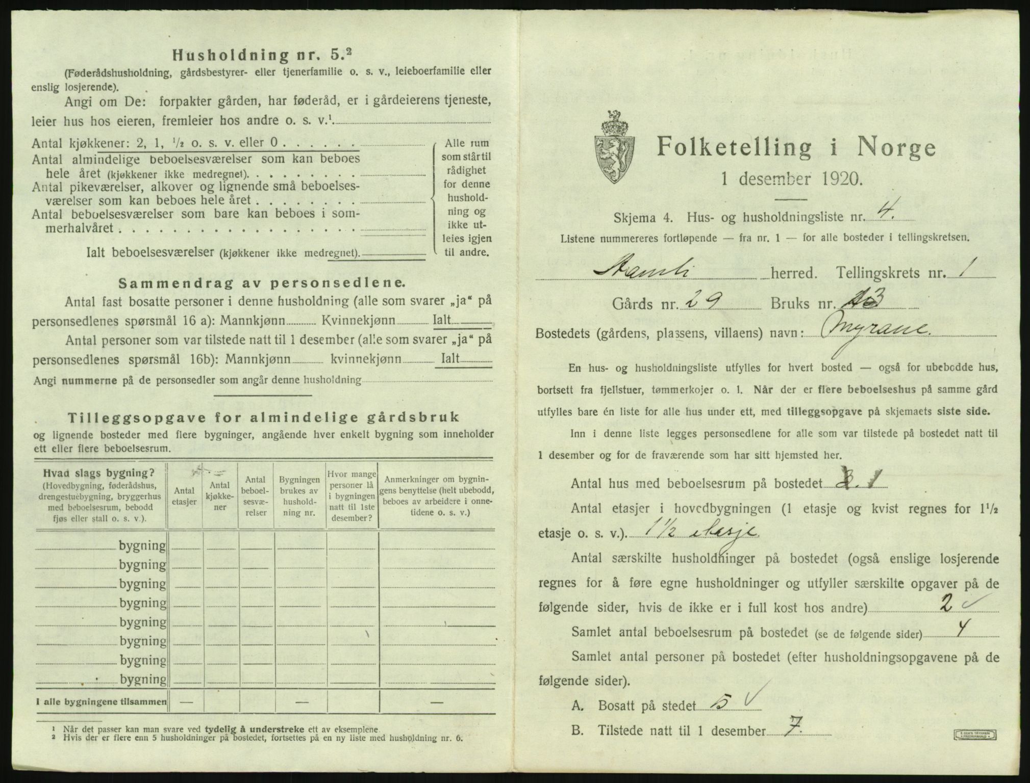 SAK, 1920 census for Åmli, 1920, p. 49