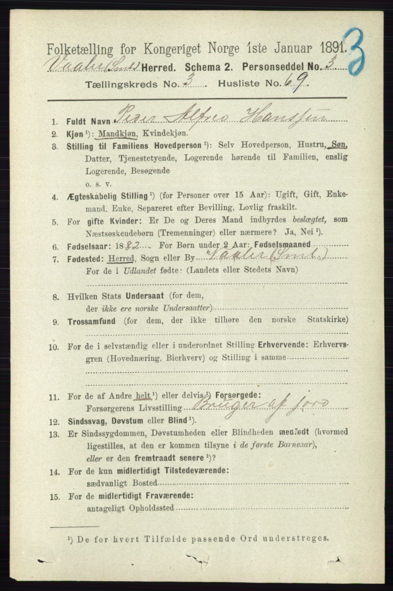 RA, 1891 census for 0137 Våler, 1891, p. 1545