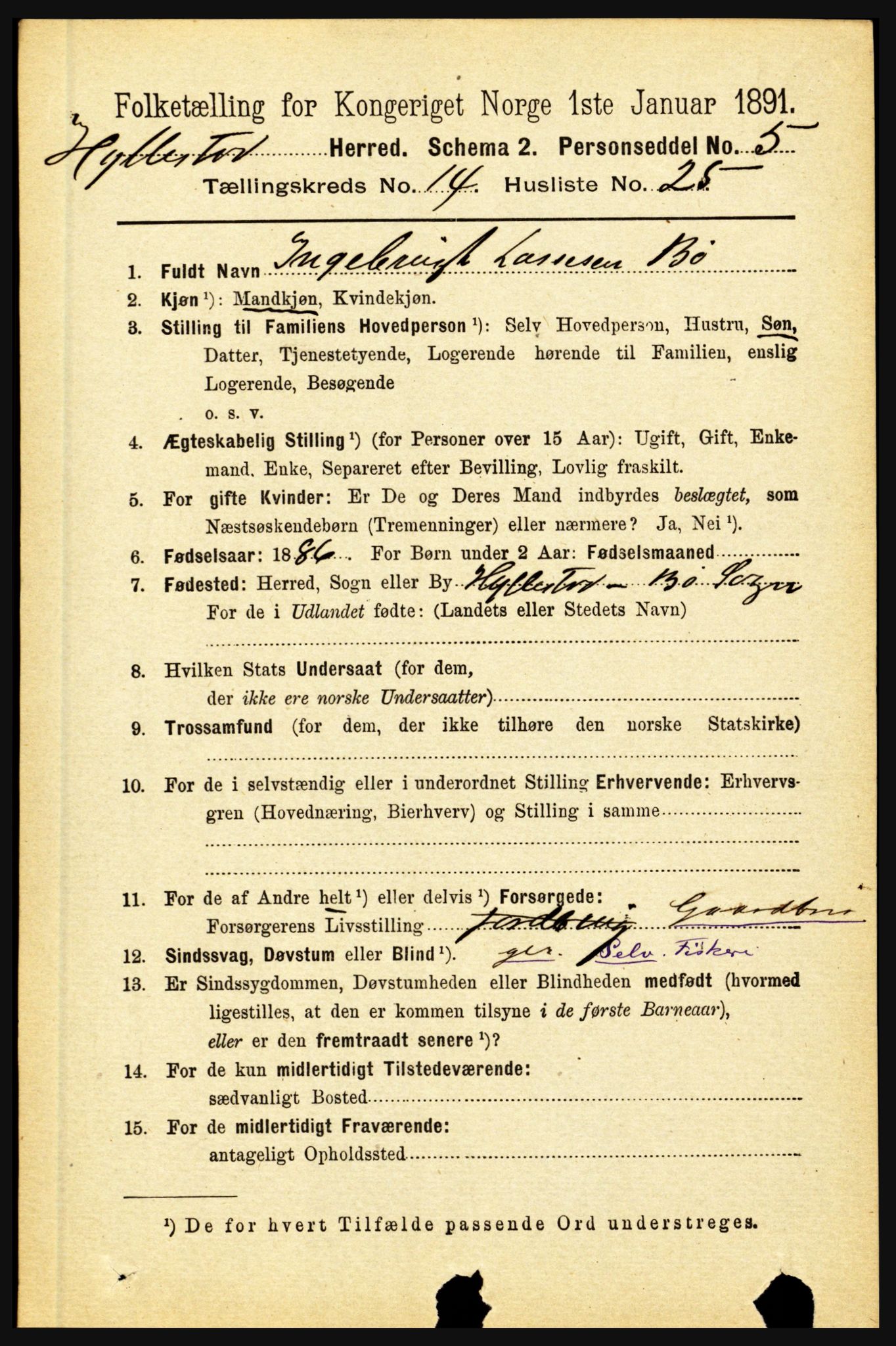 RA, 1891 census for 1413 Hyllestad, 1891, p. 2671