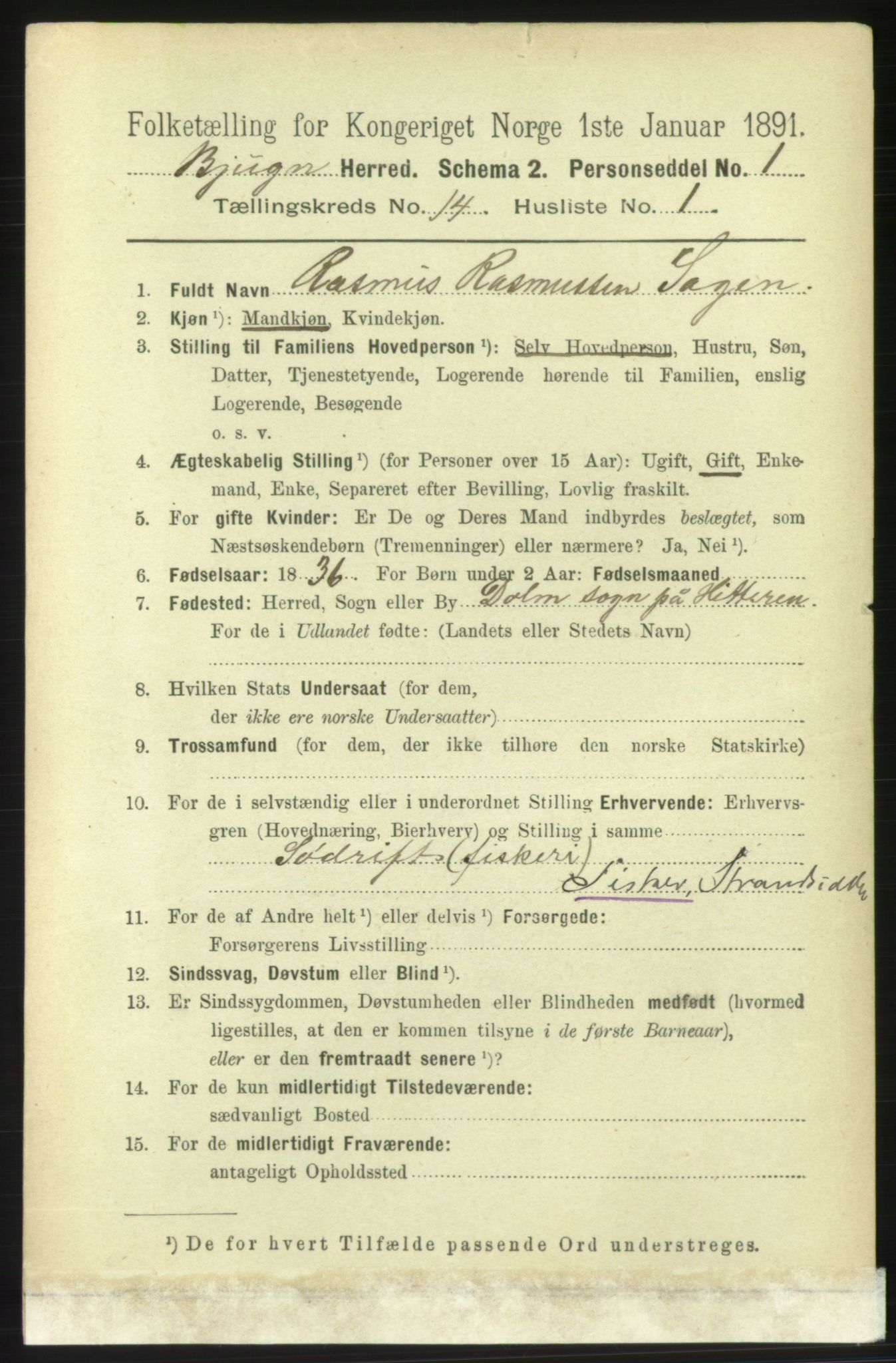 RA, 1891 census for 1627 Bjugn, 1891, p. 3973