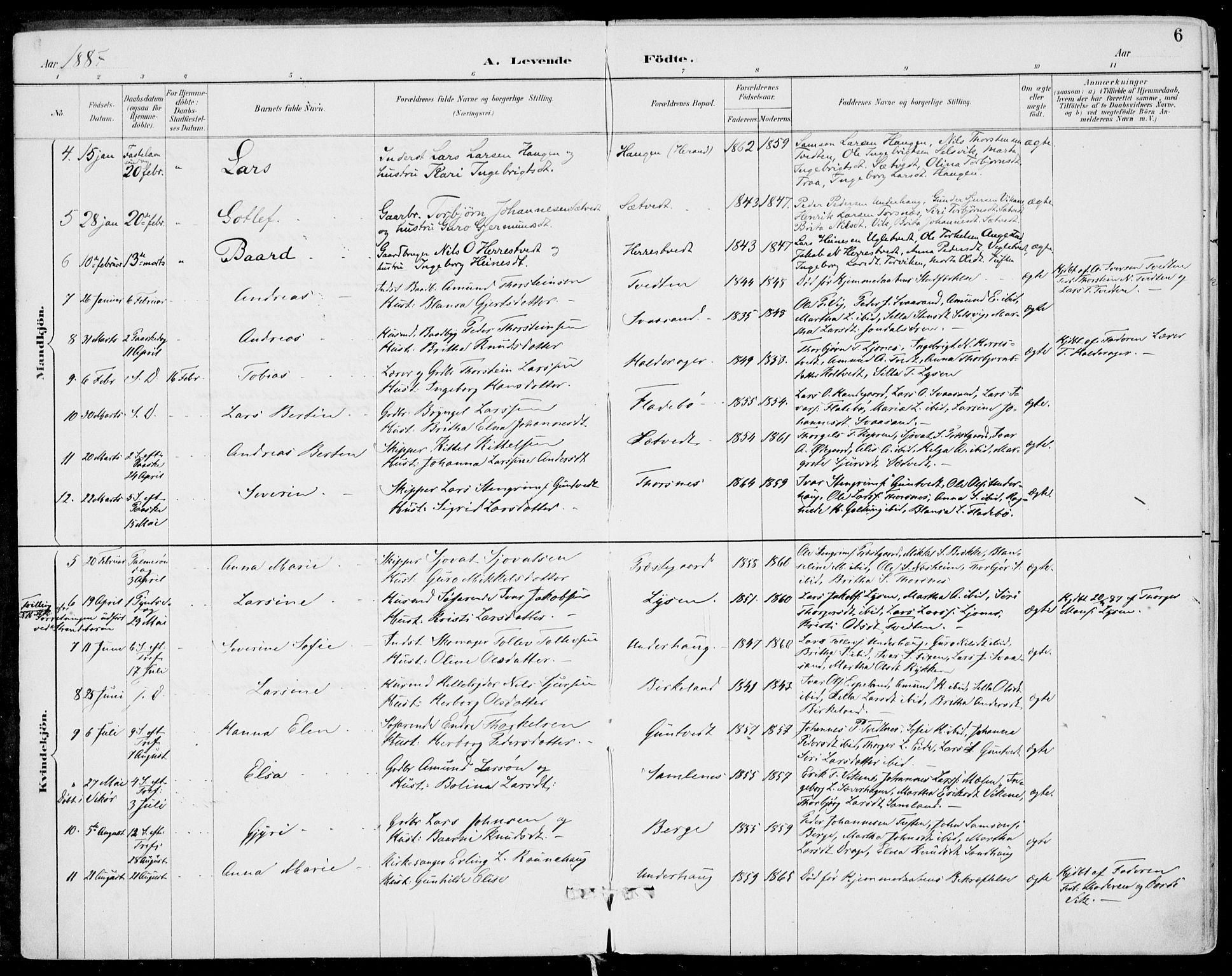 Strandebarm sokneprestembete, SAB/A-78401/H/Haa: Parish register (official) no. E  1, 1886-1908, p. 6