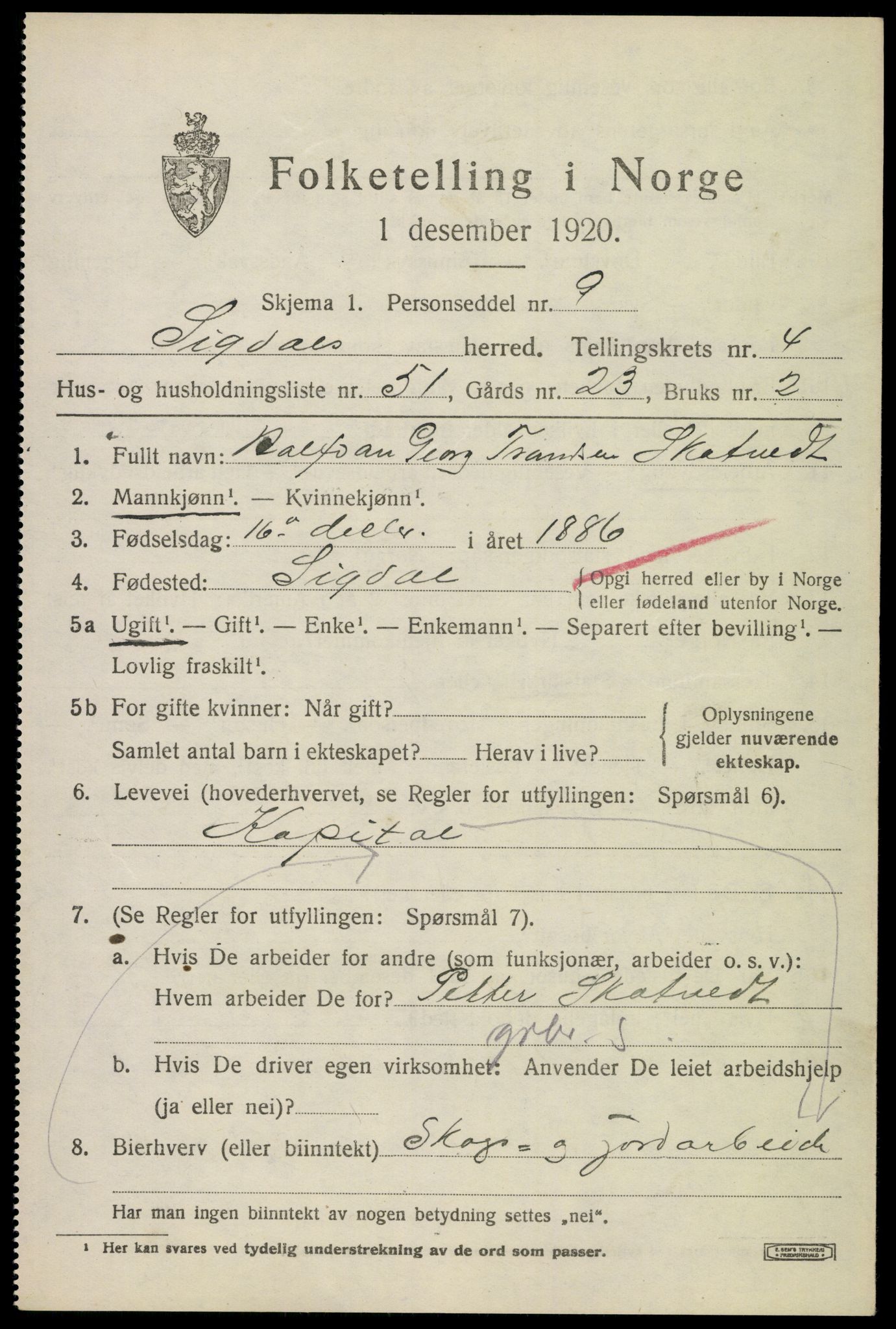 SAKO, 1920 census for Sigdal, 1920, p. 3776