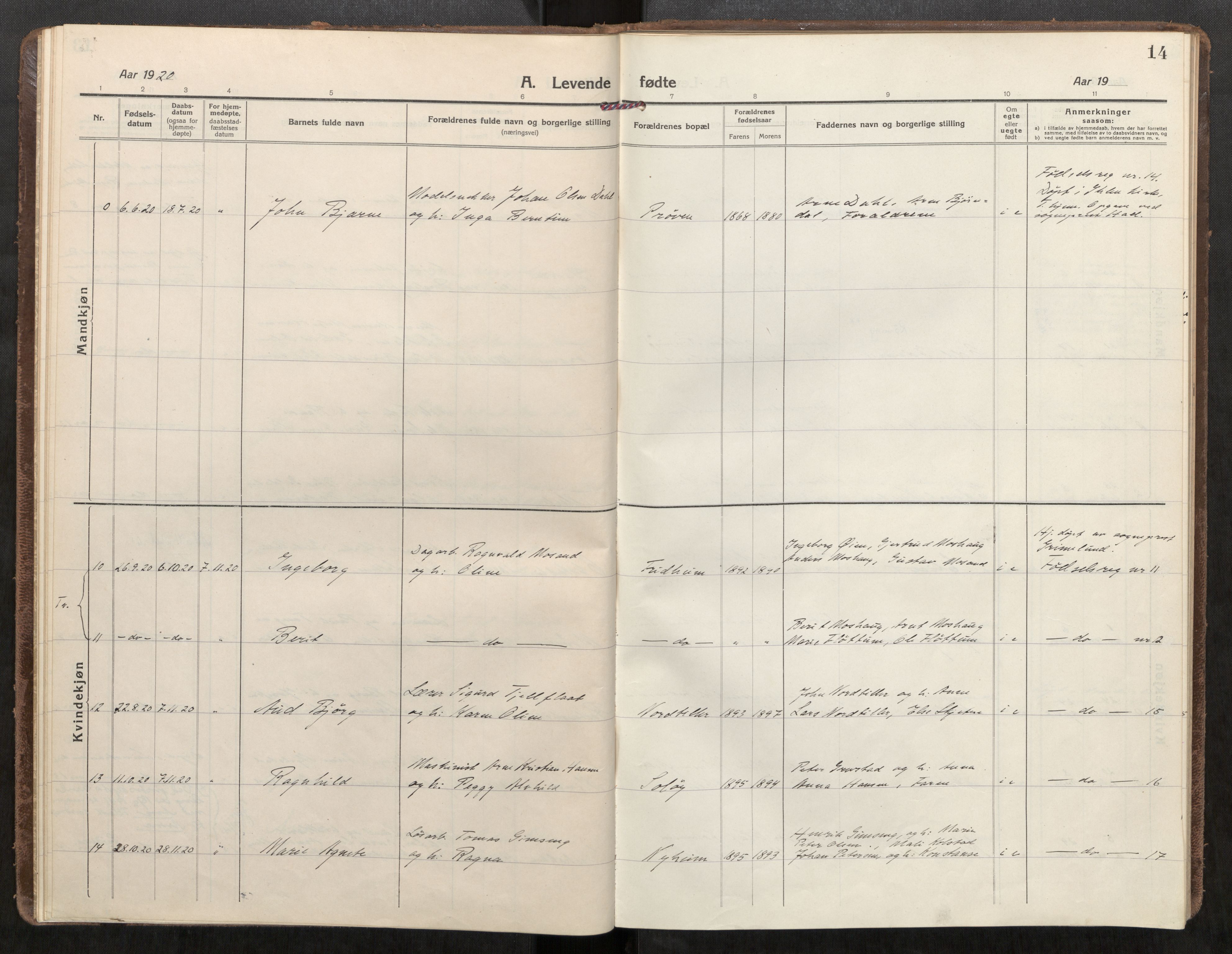 Klæbu sokneprestkontor, SAT/A-1112: Parish register (official) no. 3, 1917-1924, p. 14