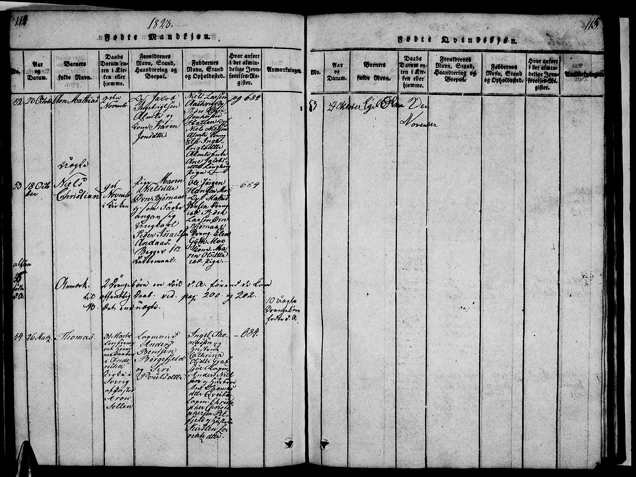 Ministerialprotokoller, klokkerbøker og fødselsregistre - Nordland, AV/SAT-A-1459/820/L0299: Parish register (copy) no. 820C01, 1820-1825, p. 114-115