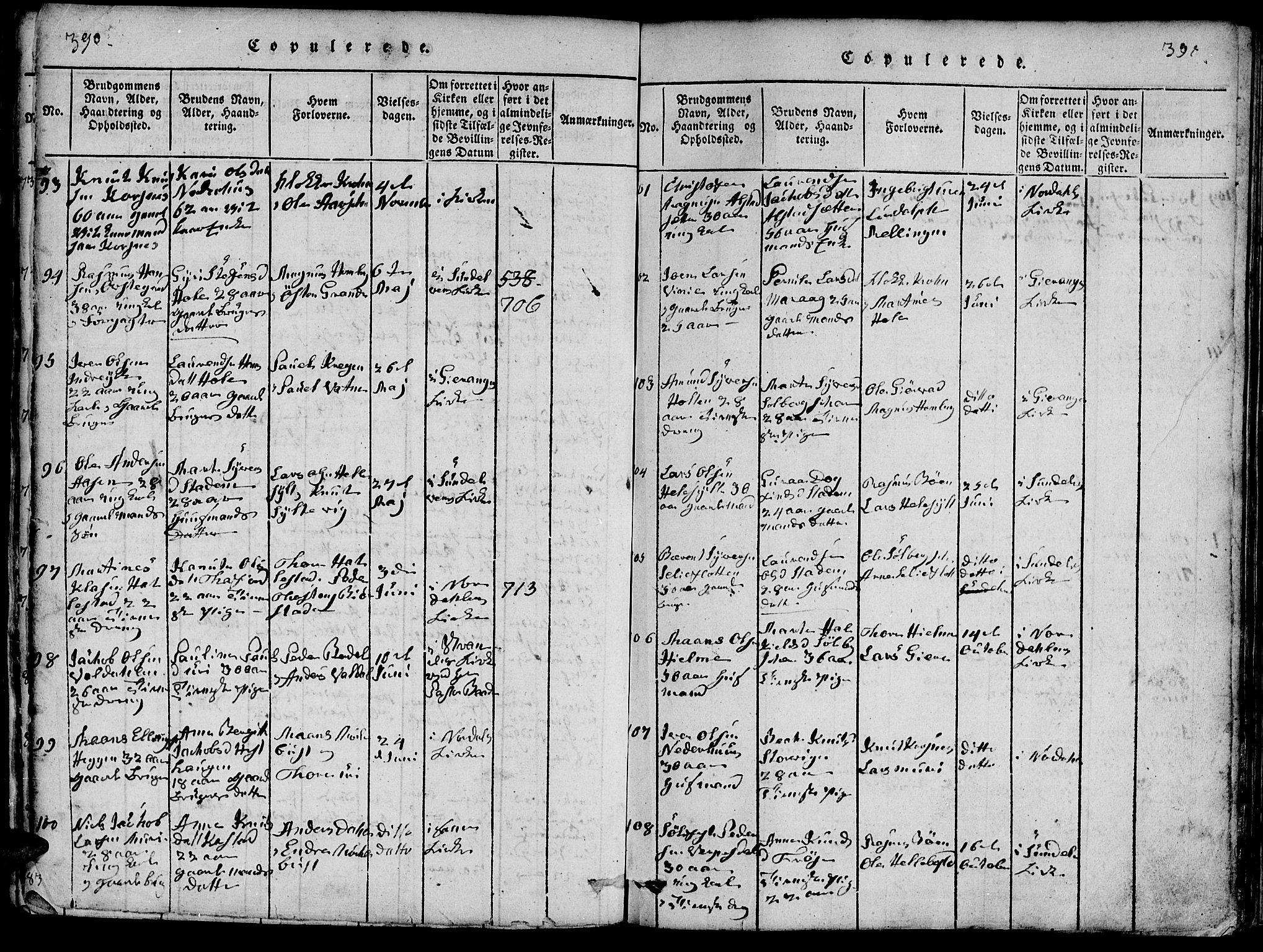 Ministerialprotokoller, klokkerbøker og fødselsregistre - Møre og Romsdal, SAT/A-1454/519/L0260: Parish register (copy) no. 519C01, 1817-1829, p. 390-391