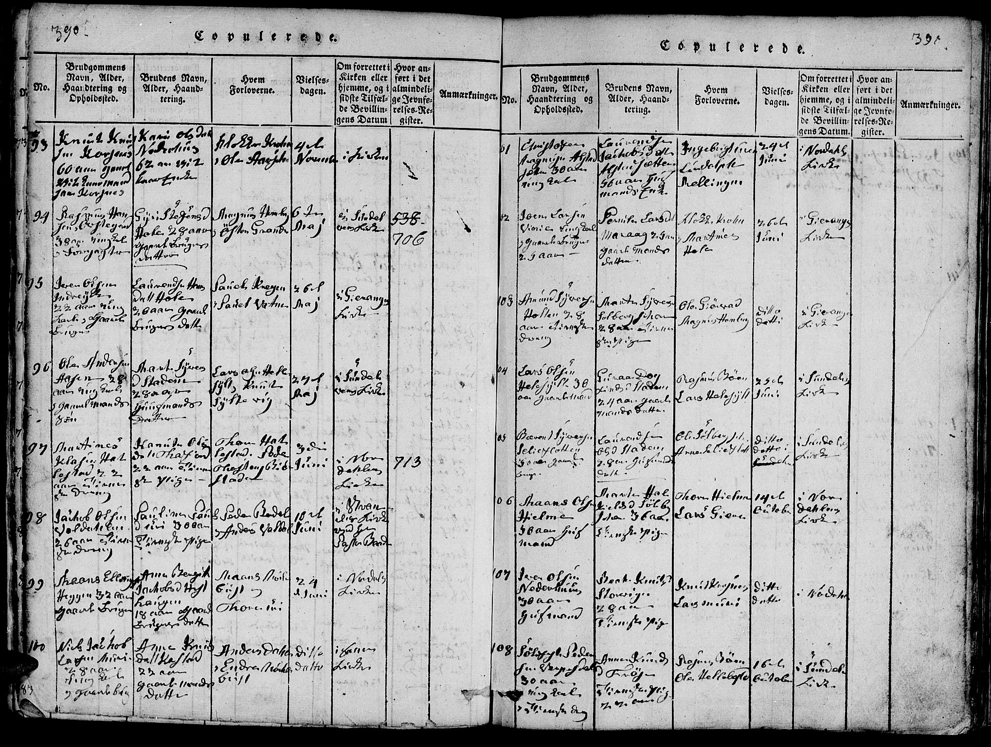 Ministerialprotokoller, klokkerbøker og fødselsregistre - Møre og Romsdal, AV/SAT-A-1454/519/L0260: Parish register (copy) no. 519C01, 1817-1829, p. 390-391