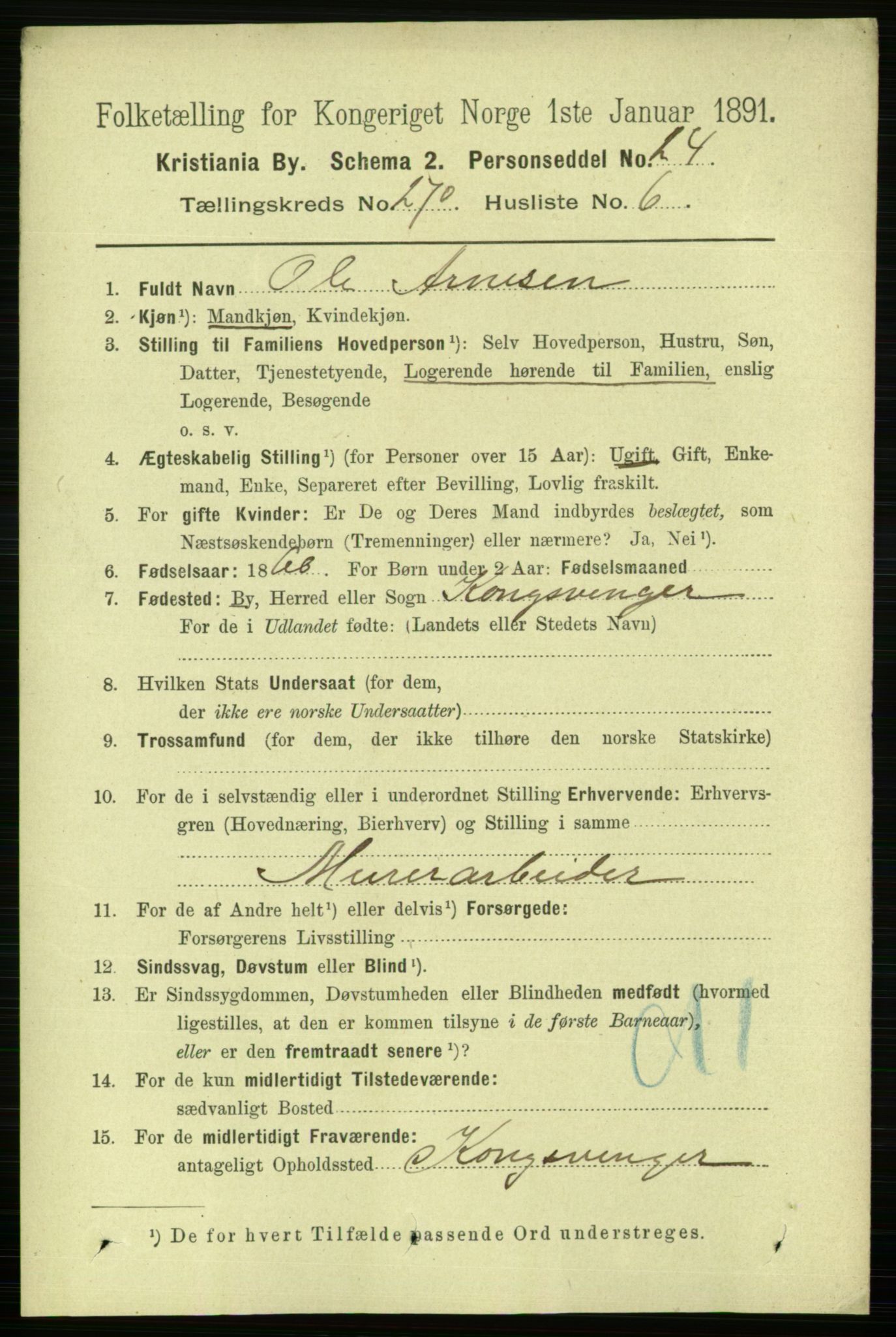 RA, 1891 census for 0301 Kristiania, 1891, p. 164166