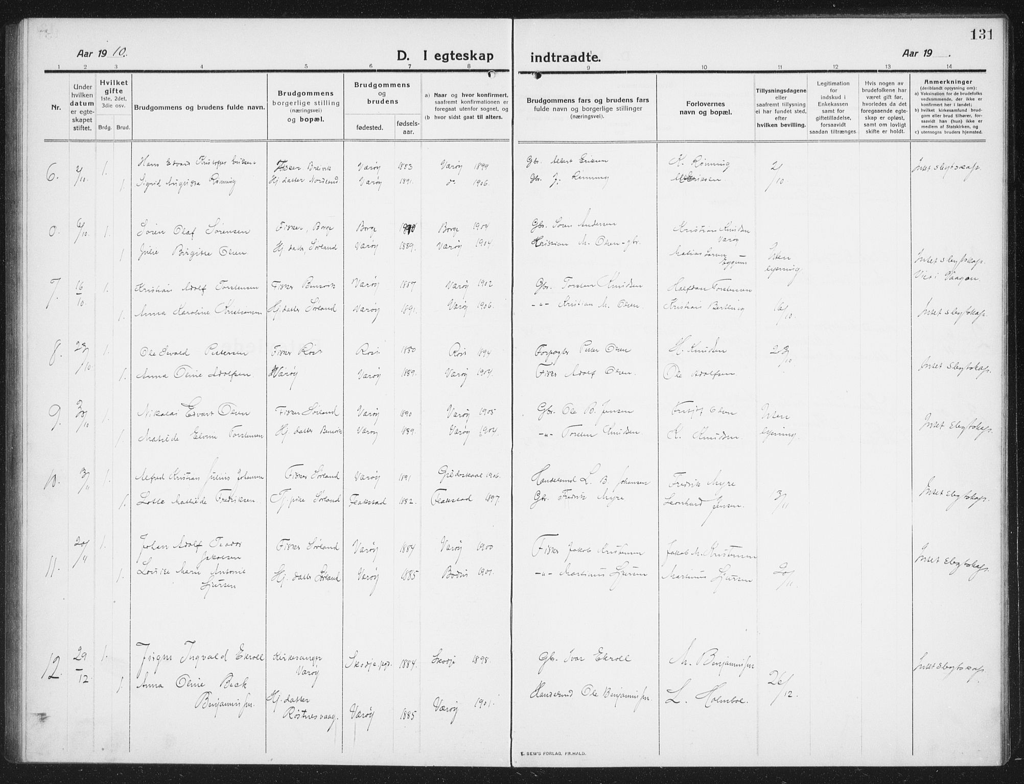 Ministerialprotokoller, klokkerbøker og fødselsregistre - Nordland, AV/SAT-A-1459/807/L0124: Parish register (copy) no. 807C02, 1910-1935, p. 131