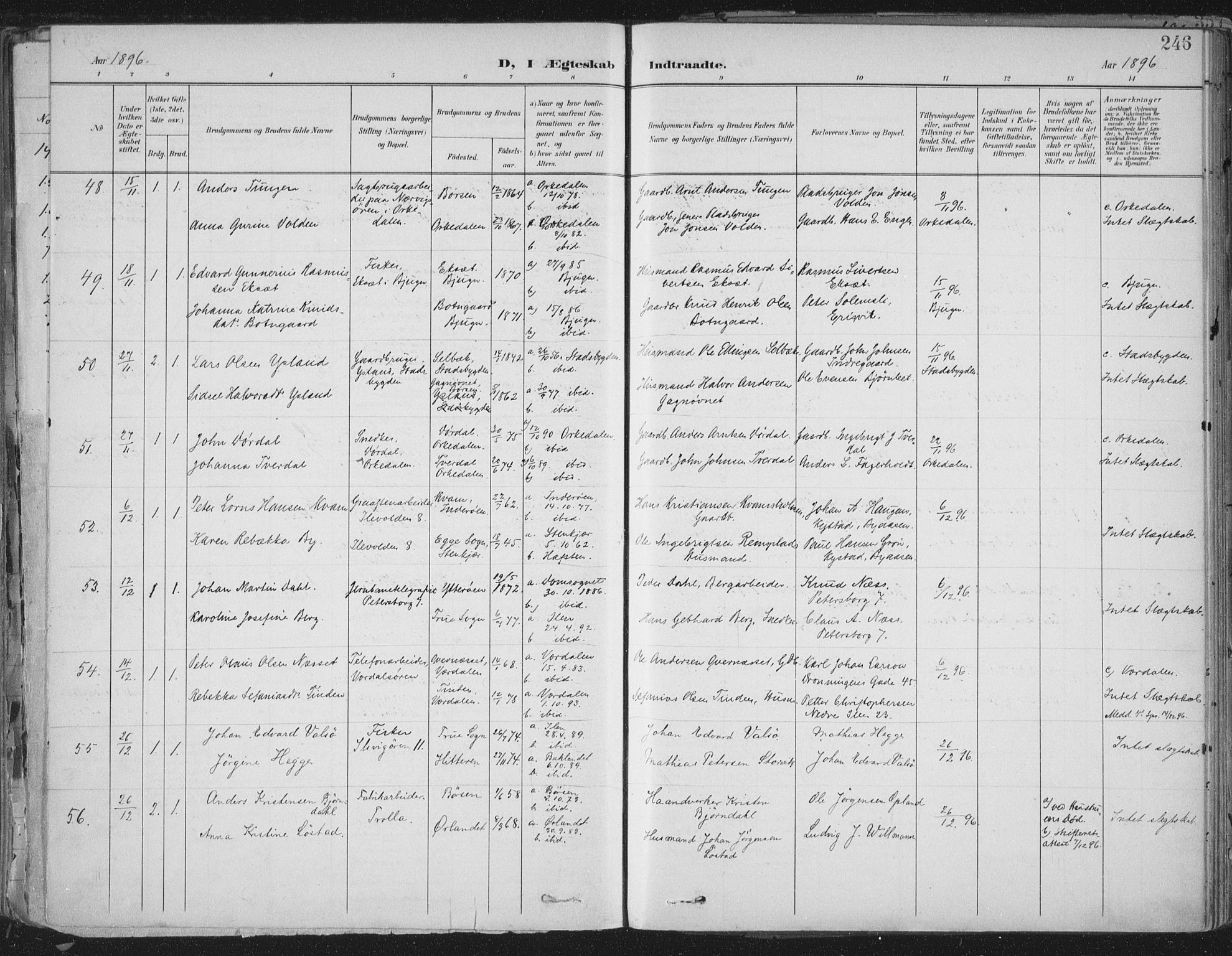 Ministerialprotokoller, klokkerbøker og fødselsregistre - Sør-Trøndelag, SAT/A-1456/603/L0167: Parish register (official) no. 603A06, 1896-1932, p. 246