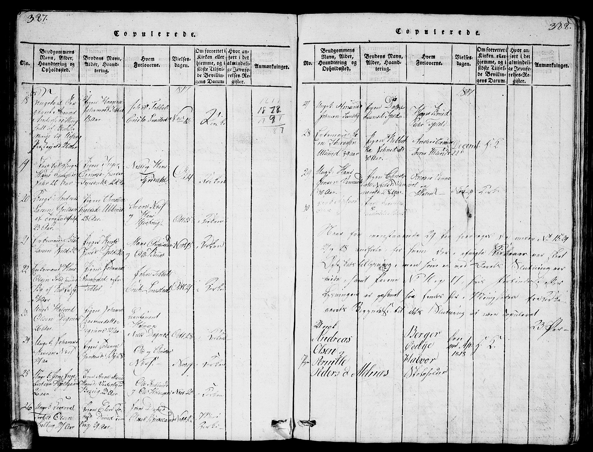 Enebakk prestekontor Kirkebøker, AV/SAO-A-10171c/G/Ga/L0001: Parish register (copy) no. I 1, 1815-1833, p. 387-388