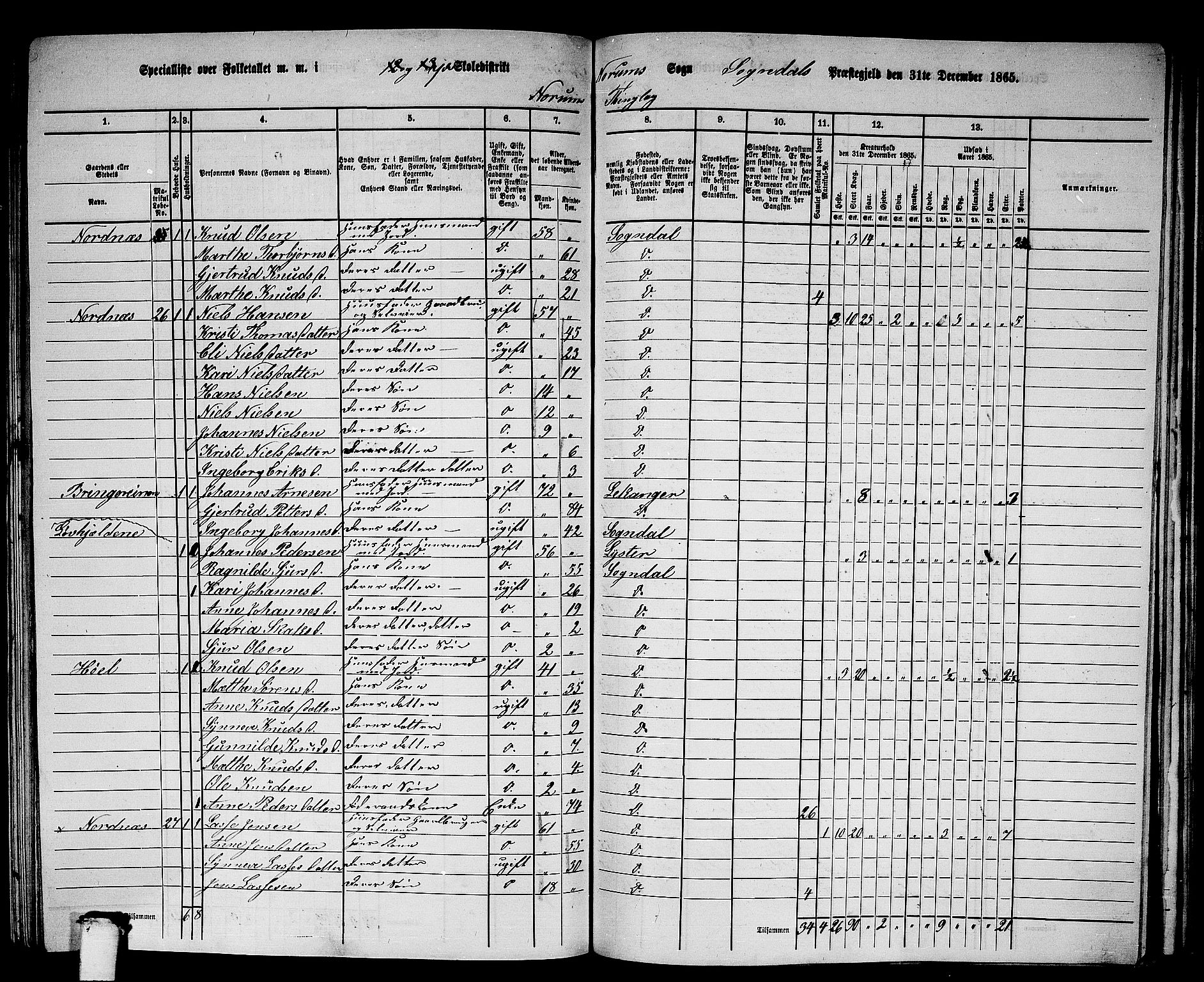 RA, 1865 census for Sogndal, 1865, p. 124