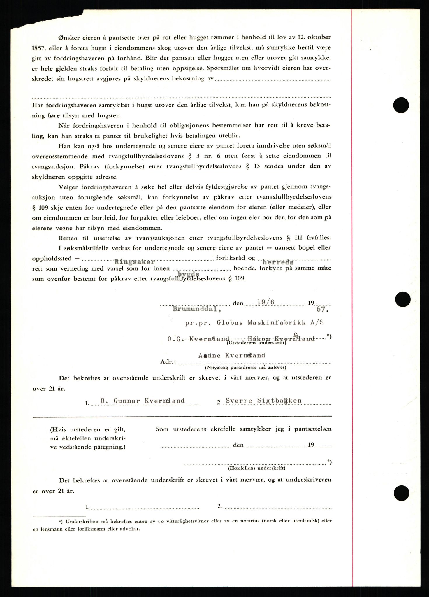 Nord-Hedmark sorenskriveri, SAH/TING-012/H/Hb/Hbf/L0071: Mortgage book no. B71, 1967-1967, Diary no: : 3204/1967