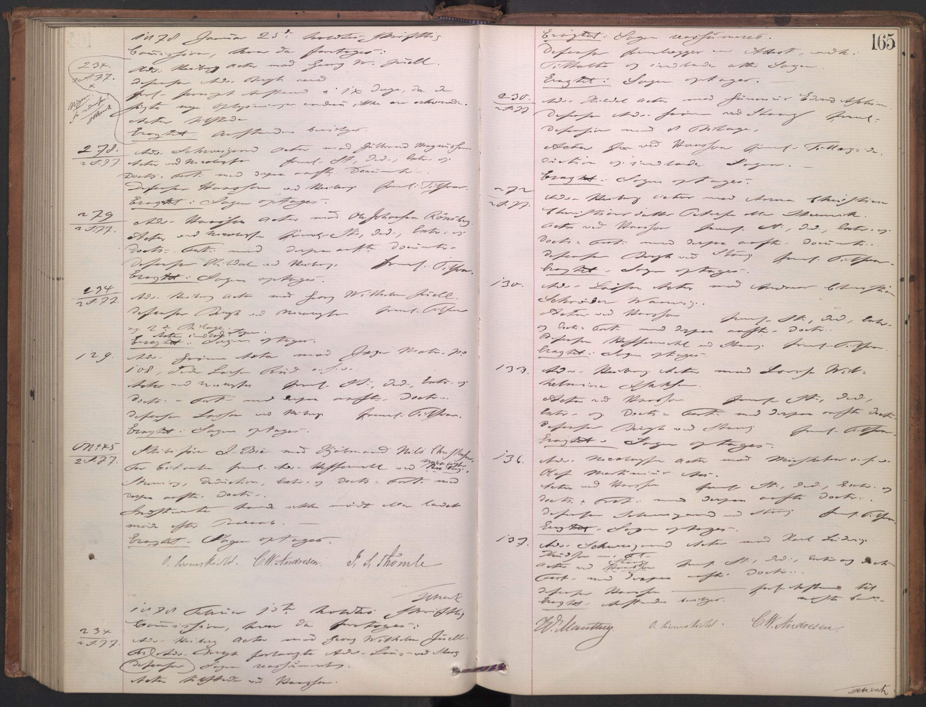 Høyesterett, AV/RA-S-1002/E/Ef/L0013: Protokoll over saker som gikk til skriftlig behandling, 1873-1879, p. 164b-165a