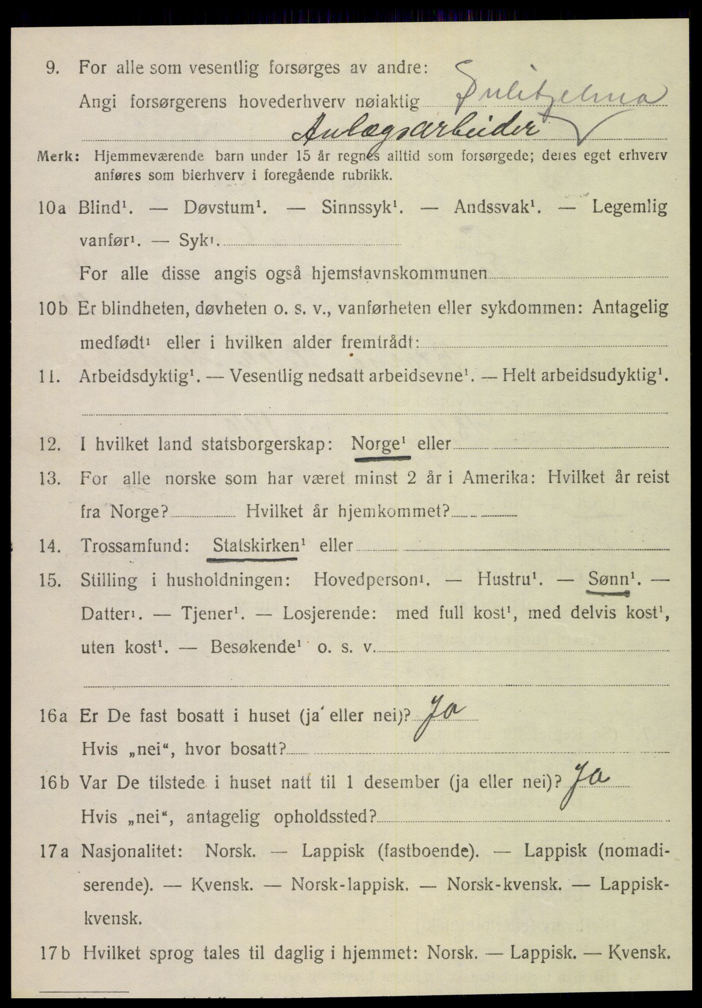 SAT, 1920 census for Fauske, 1920, p. 10449