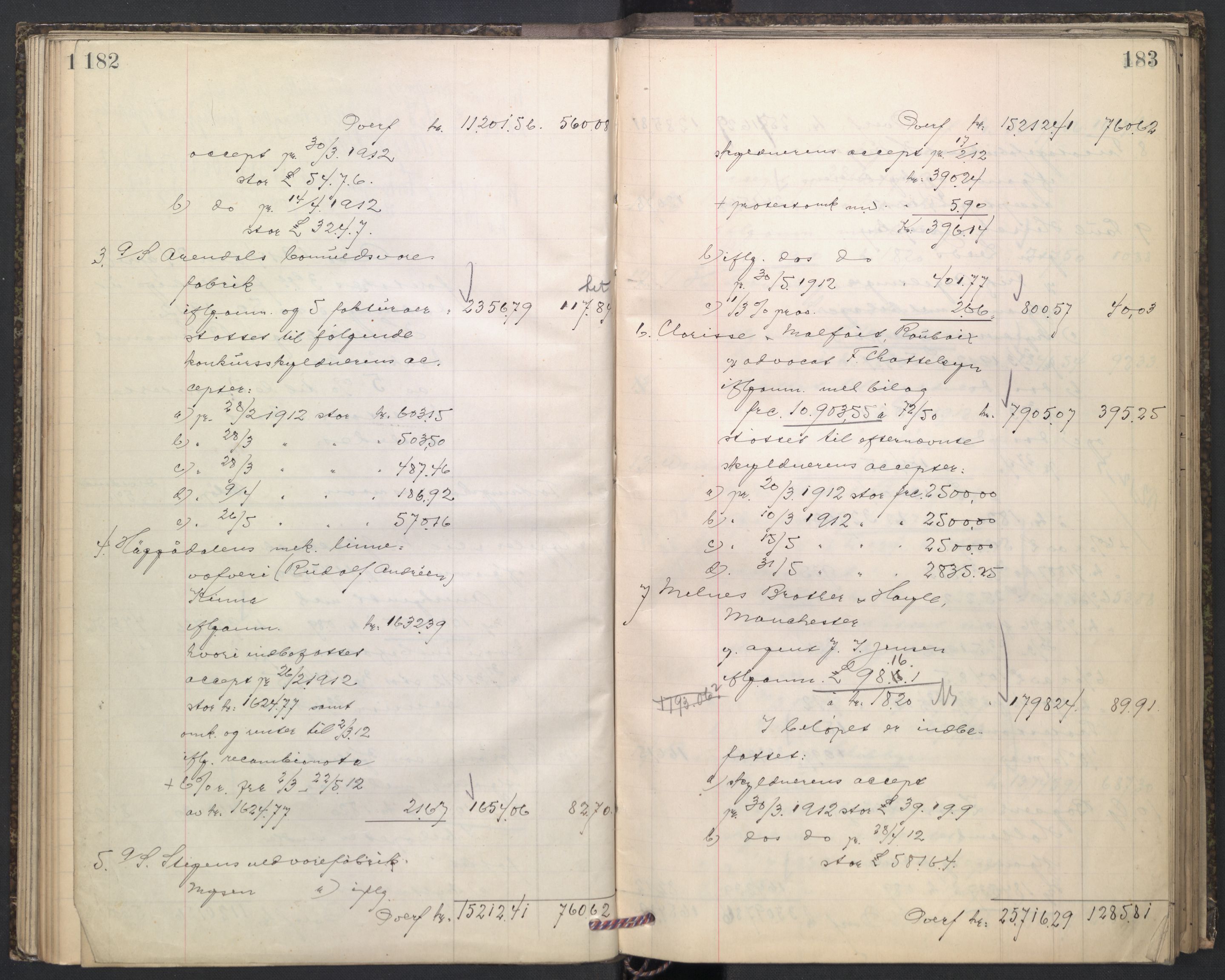 Oslo skifterett, AV/SAO-A-10383/H/Hd/Hdd/L0005: Skifteutlodningsprotokoll for konkursbo, 1913-1915, p. 182-183