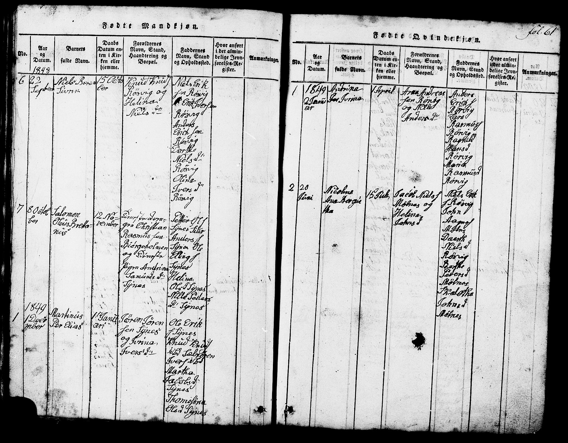 Ministerialprotokoller, klokkerbøker og fødselsregistre - Møre og Romsdal, SAT/A-1454/537/L0520: Parish register (copy) no. 537C01, 1819-1868, p. 61
