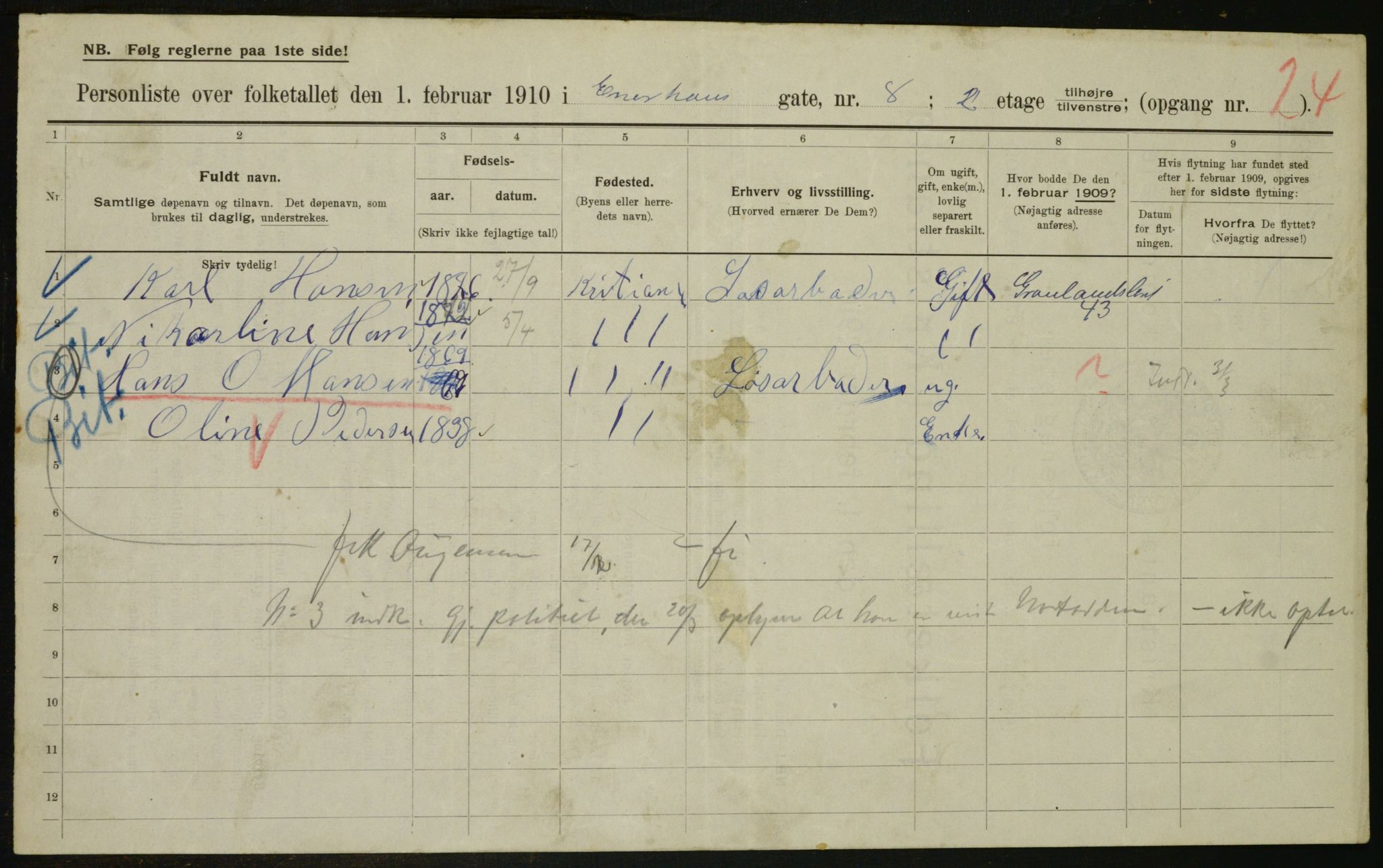 OBA, Municipal Census 1910 for Kristiania, 1910, p. 19740