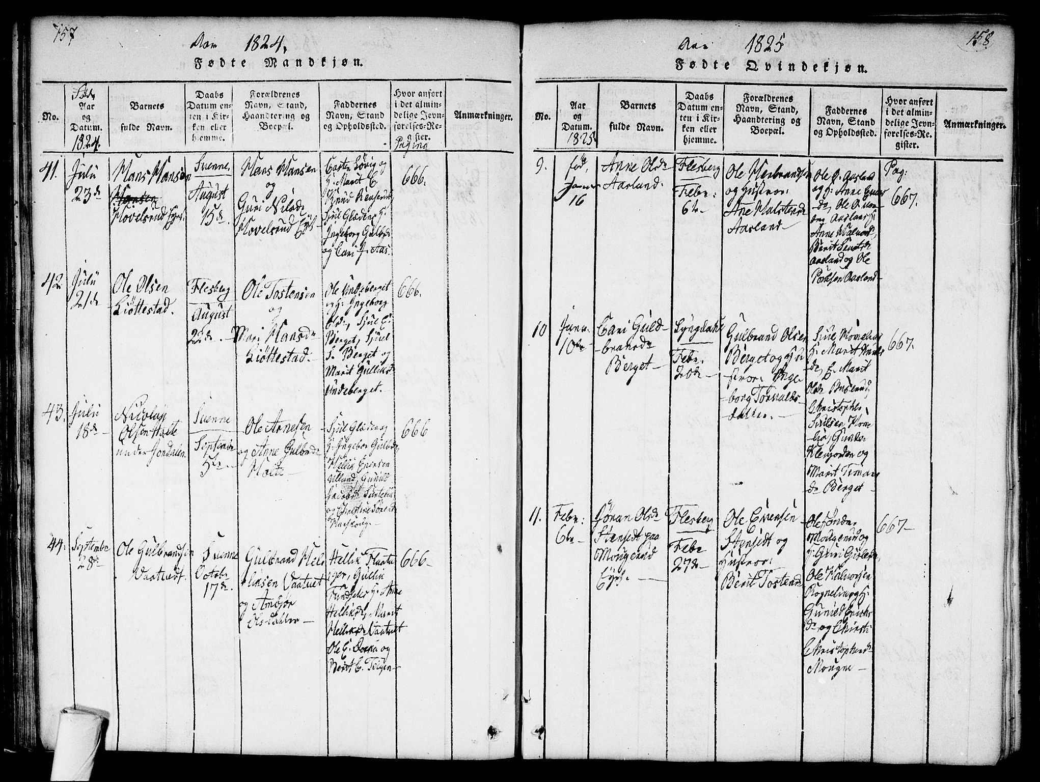 Flesberg kirkebøker, AV/SAKO-A-18/G/Ga/L0001: Parish register (copy) no. I 1, 1816-1834, p. 157-158