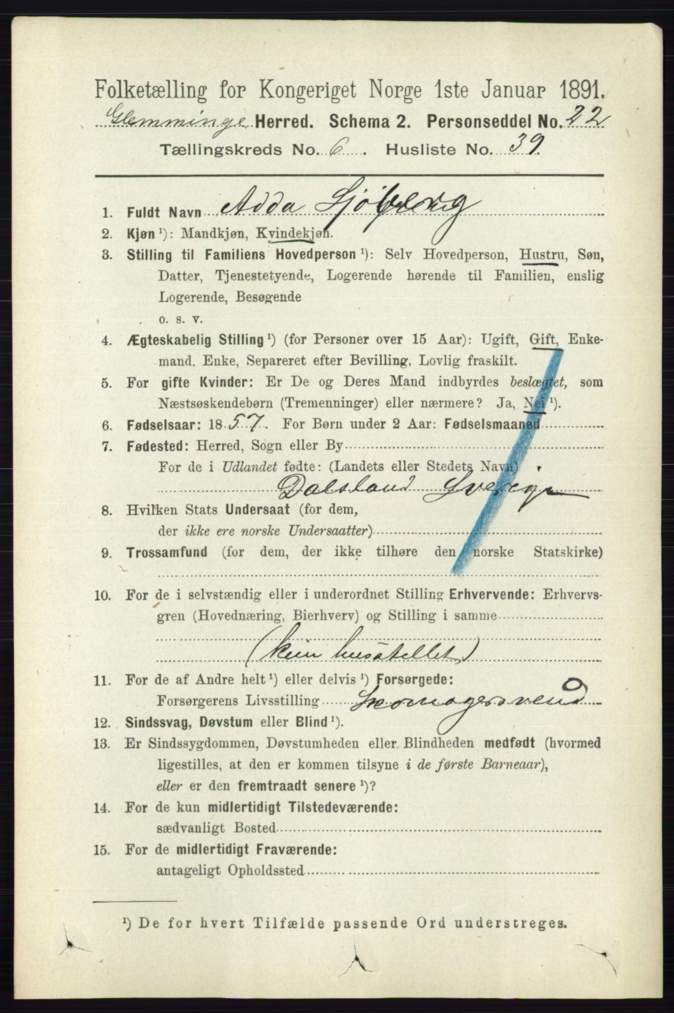 RA, 1891 census for 0132 Glemmen, 1891, p. 7830