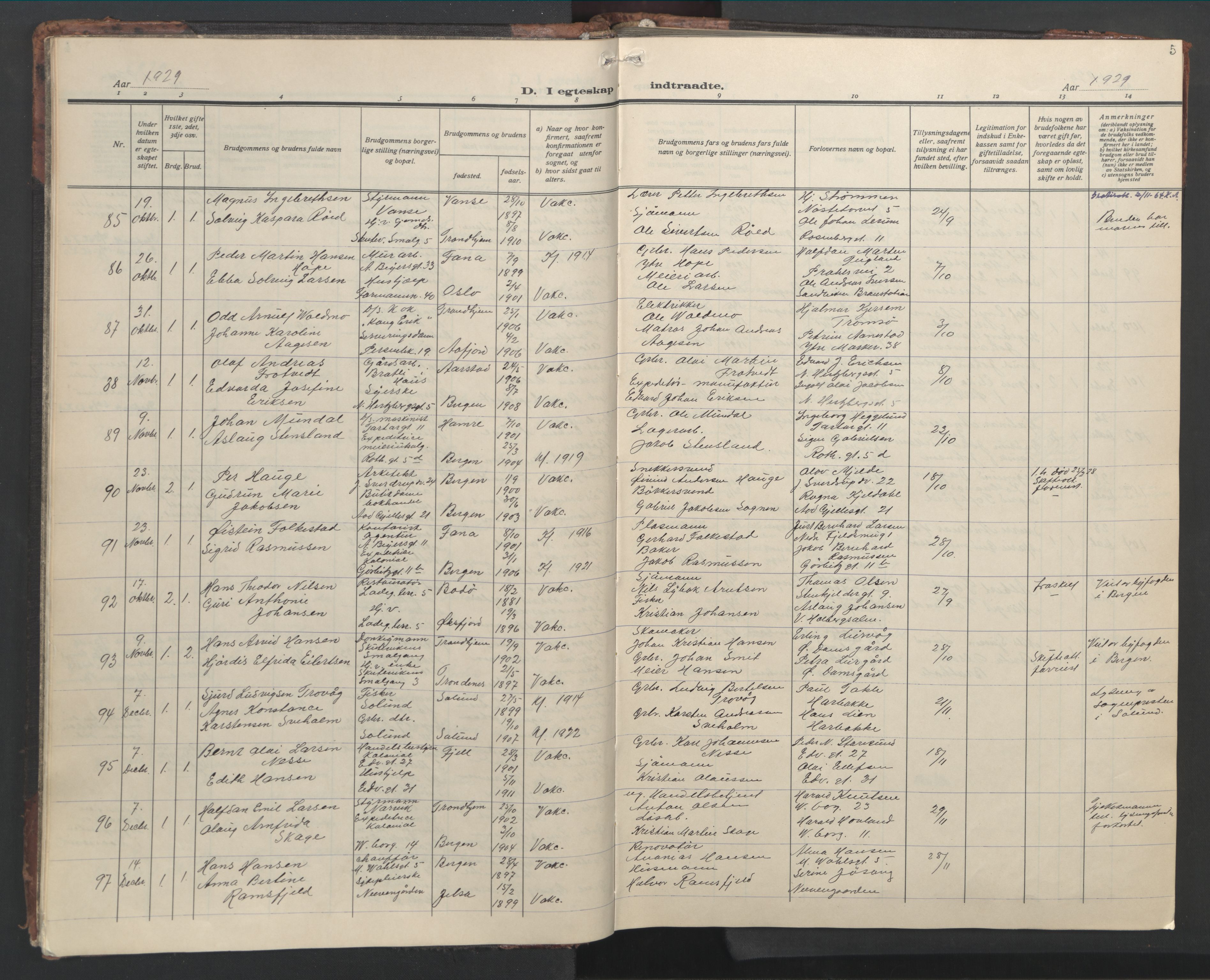 Sandviken Sokneprestembete, SAB/A-77601/H/Hb/L0015: Parish register (copy) no. D 2, 1929-1953, p. 4b-5a