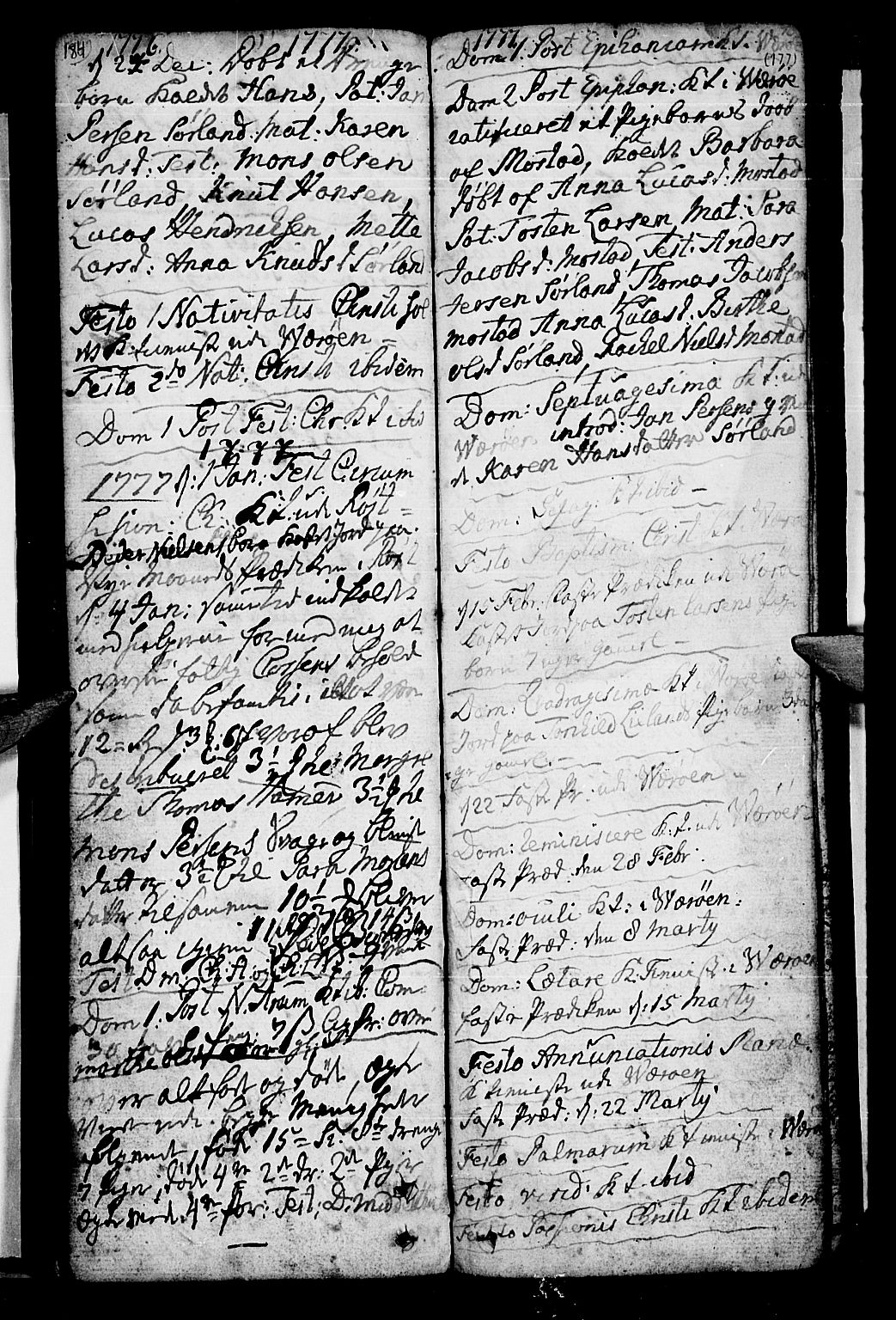 Ministerialprotokoller, klokkerbøker og fødselsregistre - Nordland, AV/SAT-A-1459/807/L0118: Parish register (official) no. 807A01, 1752-1798, p. 184-185