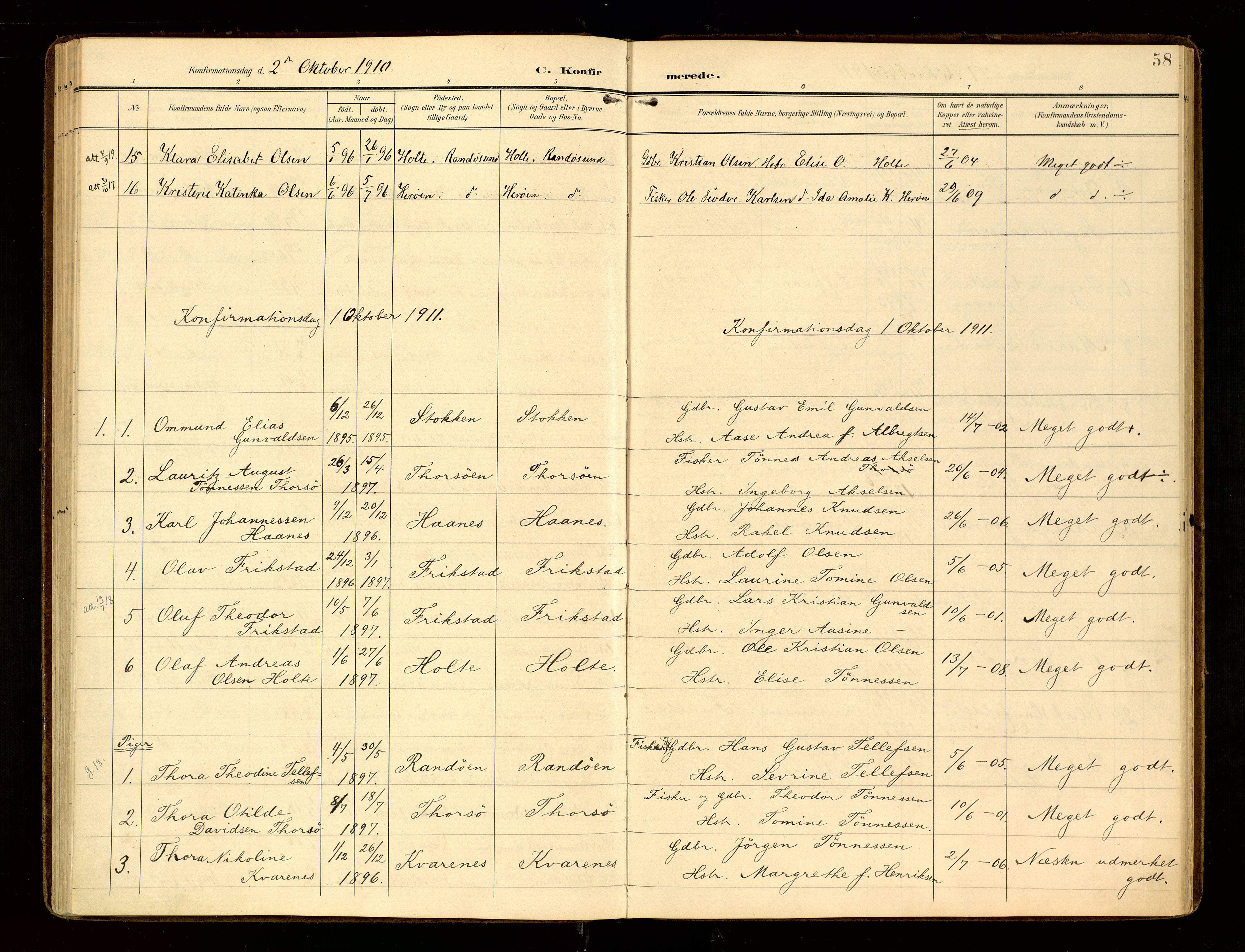 Oddernes sokneprestkontor, AV/SAK-1111-0033/F/Fa/Fab/L0003: Parish register (official) no. A 3, 1903-1916, p. 58