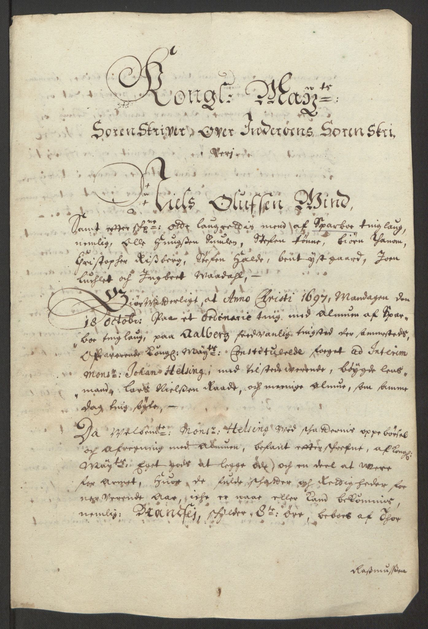 Rentekammeret inntil 1814, Reviderte regnskaper, Fogderegnskap, AV/RA-EA-4092/R63/L4309: Fogderegnskap Inderøy, 1695-1697, p. 549