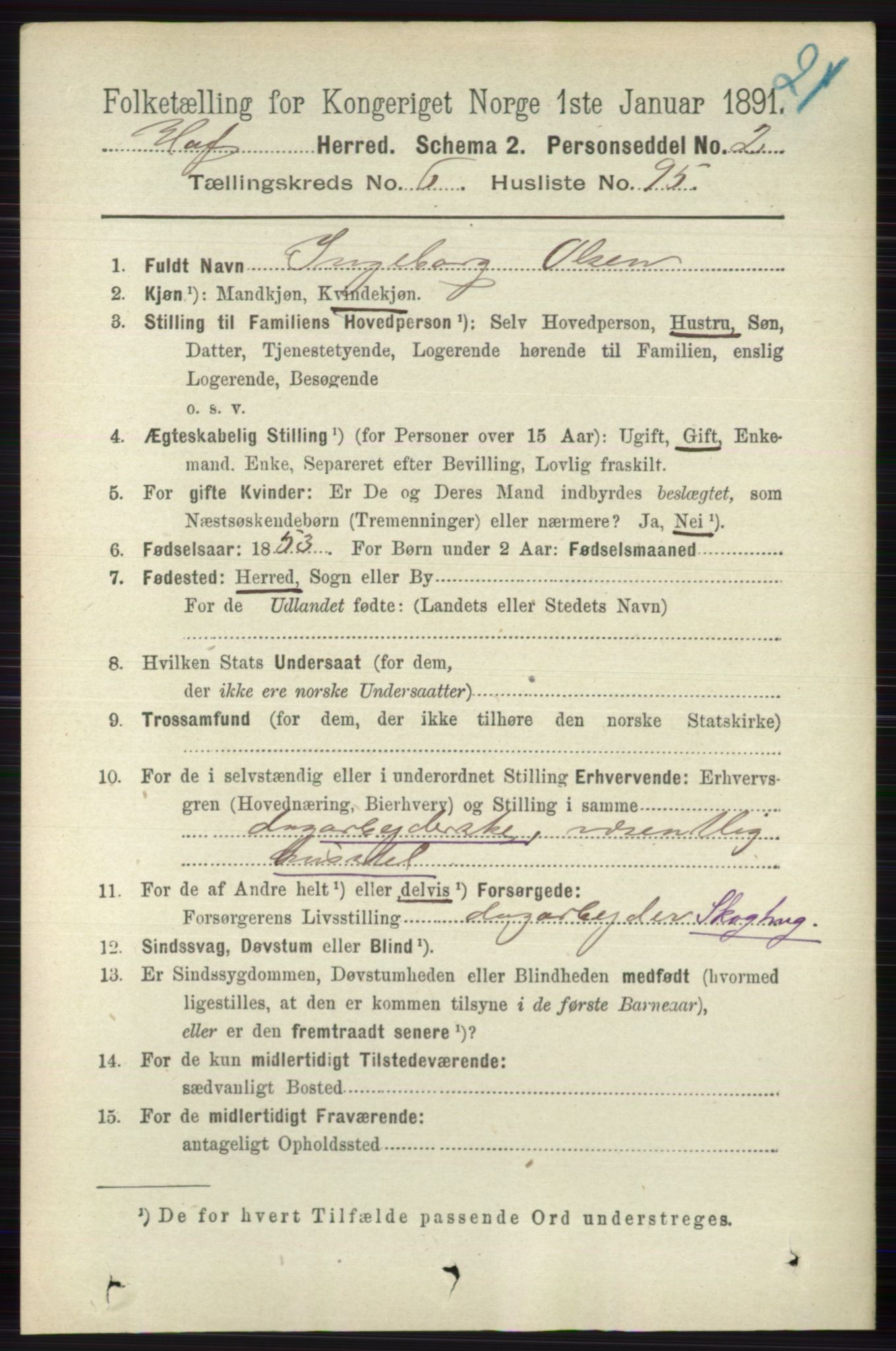 RA, 1891 census for 0714 Hof, 1891, p. 2345