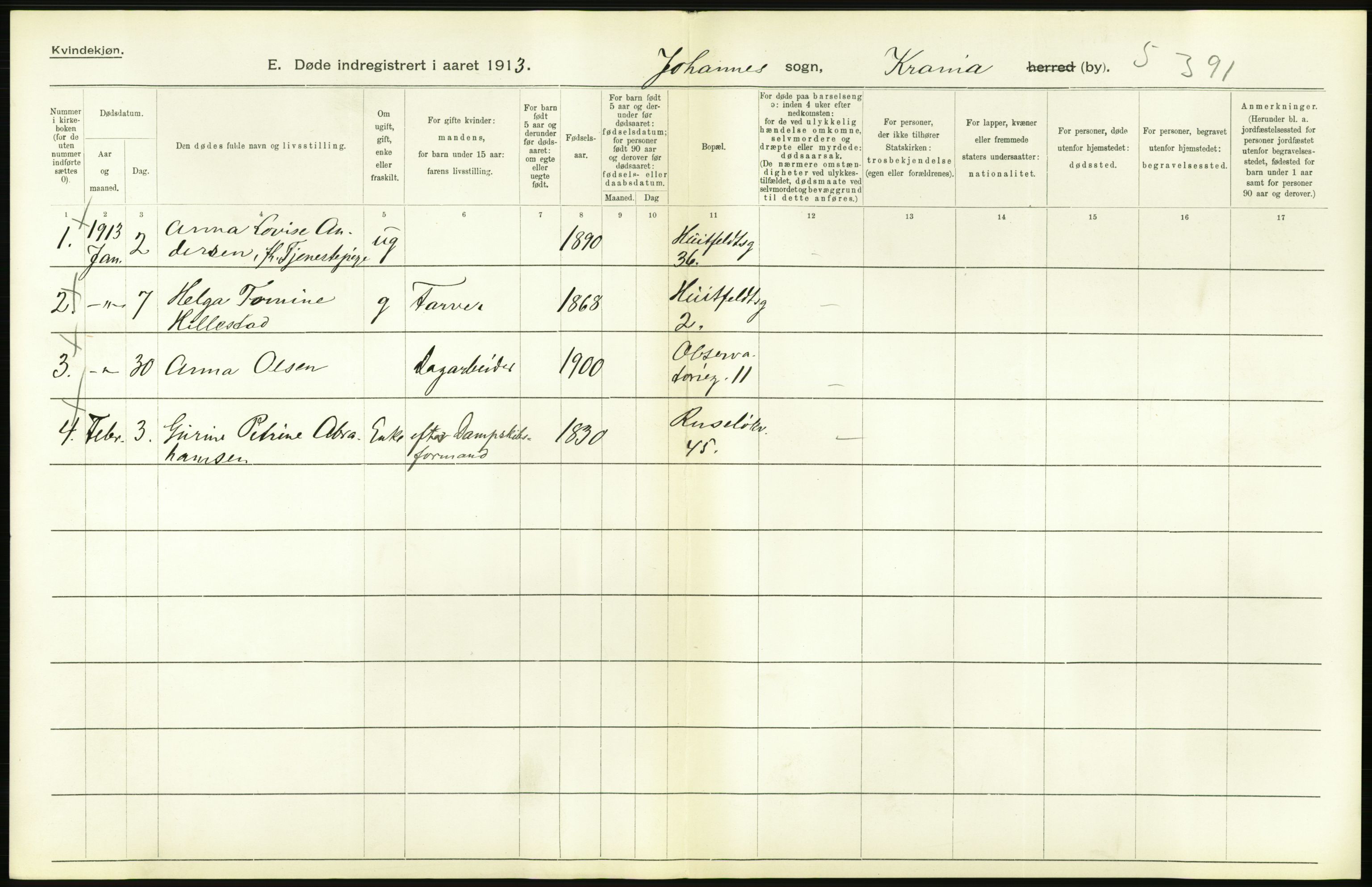 Statistisk sentralbyrå, Sosiodemografiske emner, Befolkning, RA/S-2228/D/Df/Dfb/Dfbc/L0009: Kristiania: Døde., 1913, p. 366