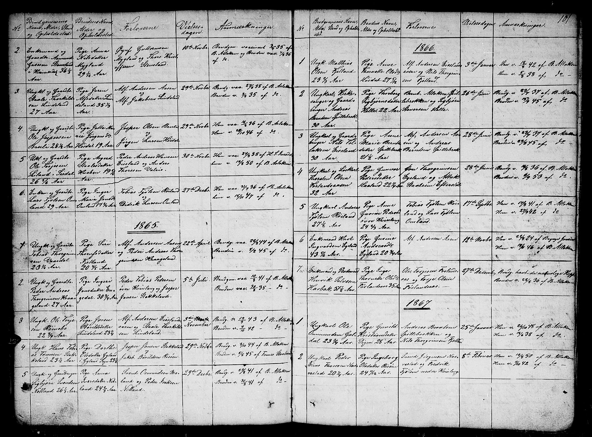 Fjotland sokneprestkontor, SAK/1111-0010/F/Fb/L0002: Parish register (copy) no. B 2, 1841-1871, p. 101