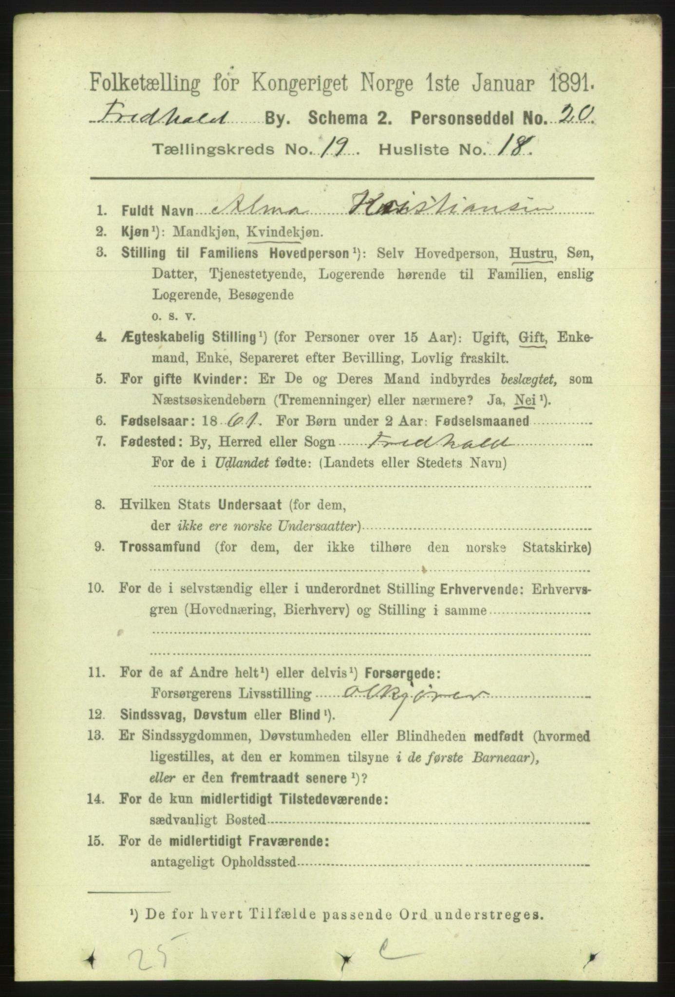 RA, 1891 census for 0101 Fredrikshald, 1891, p. 12184