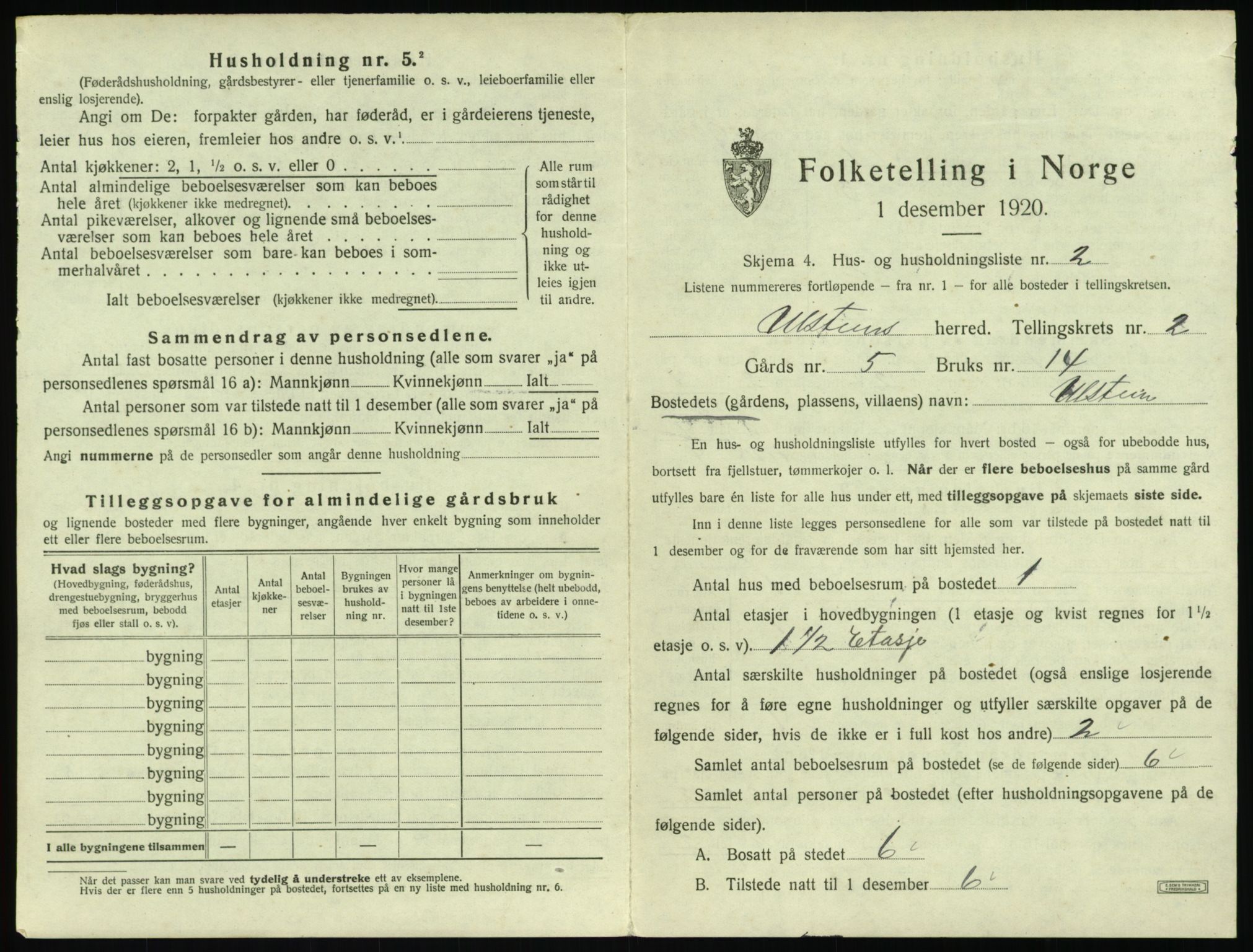 SAT, 1920 census for Ulstein, 1920, p. 104