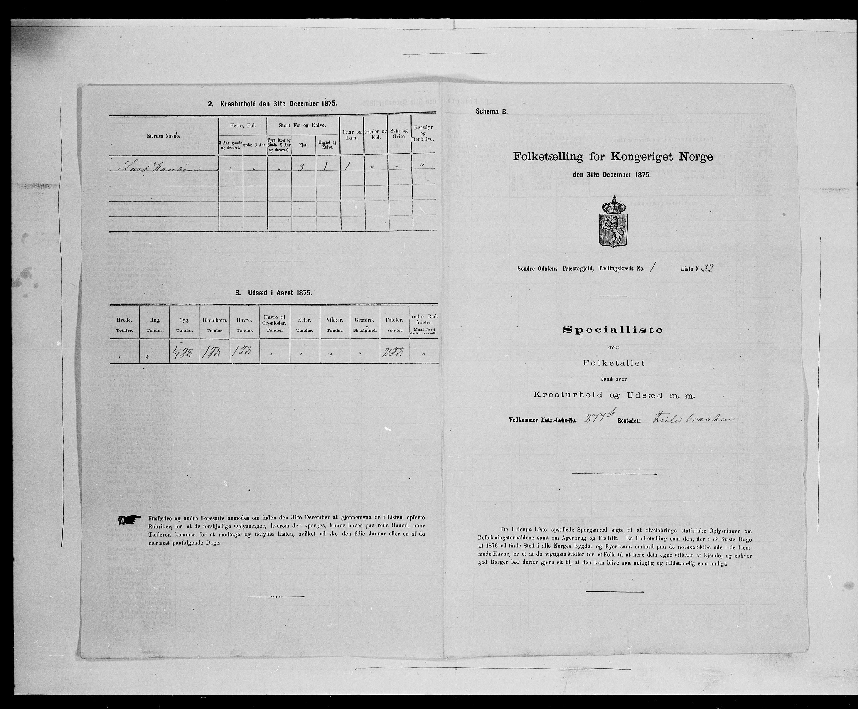 SAH, 1875 census for 0419P Sør-Odal, 1875, p. 198