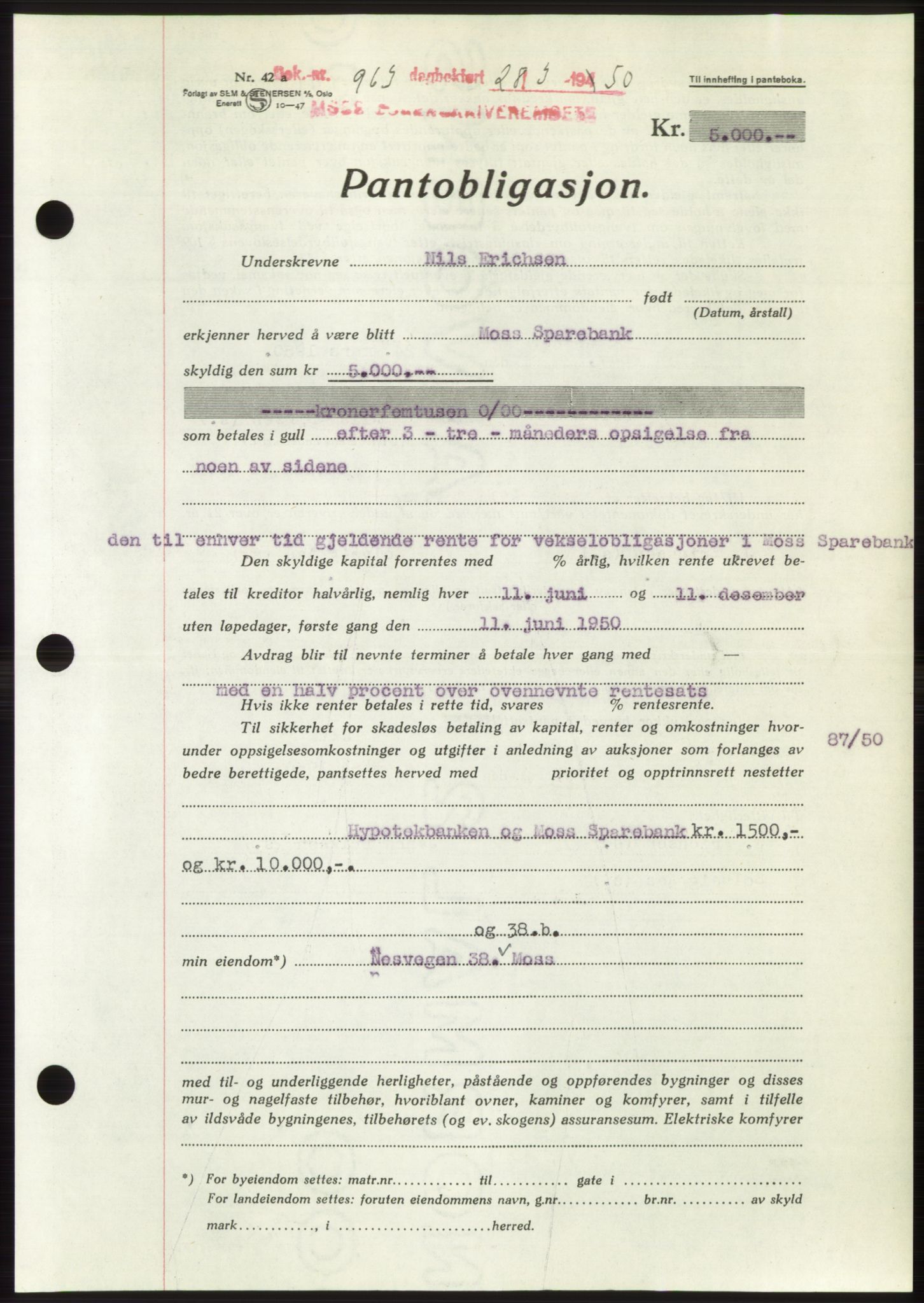 Moss sorenskriveri, AV/SAO-A-10168: Mortgage book no. B24, 1950-1950, Diary no: : 963/1950