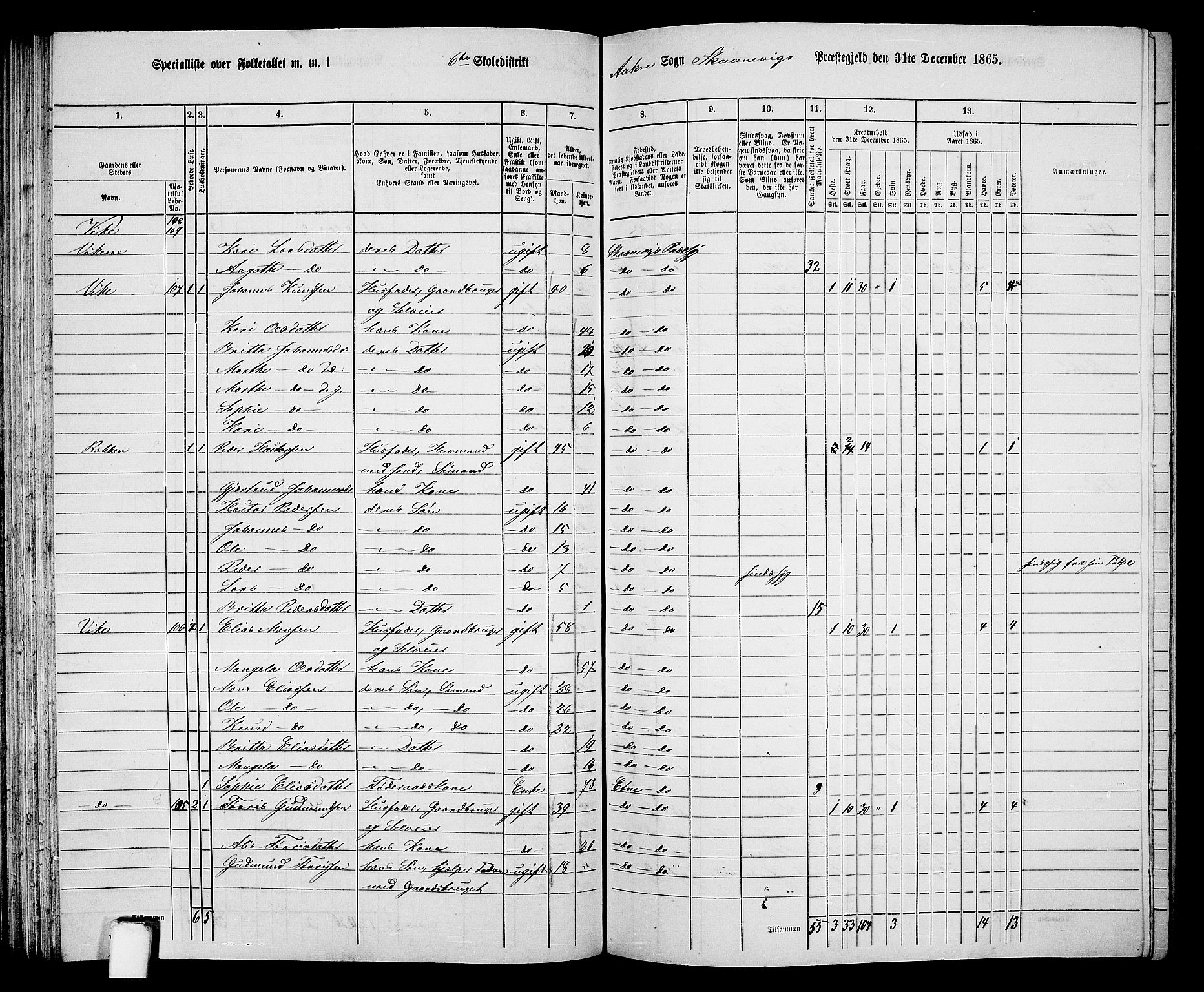 RA, 1865 census for Skånevik, 1865, p. 95