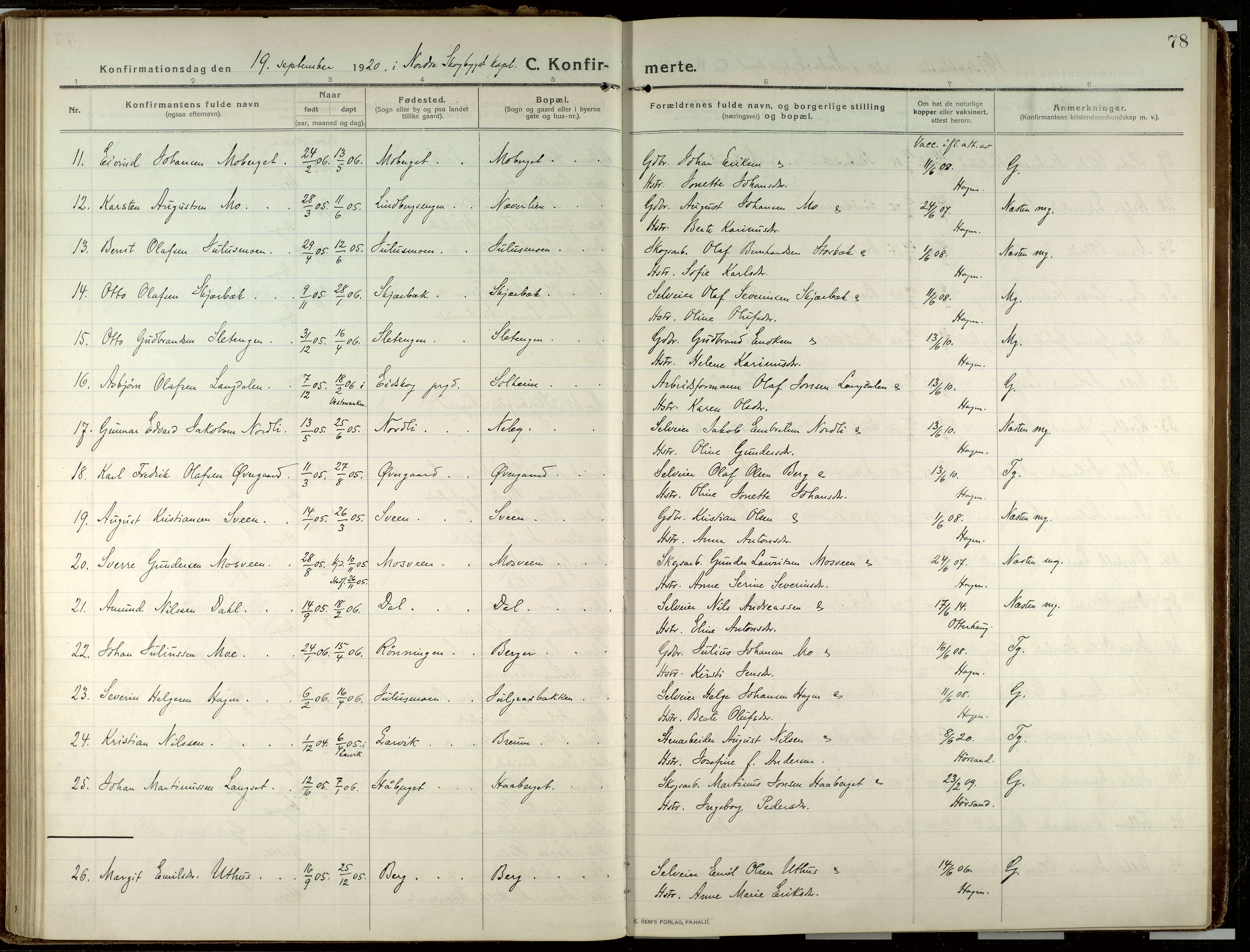 Elverum prestekontor, AV/SAH-PREST-044/H/Ha/Haa/L0023: Parish register (official) no. 23, 1914-1929, p. 78