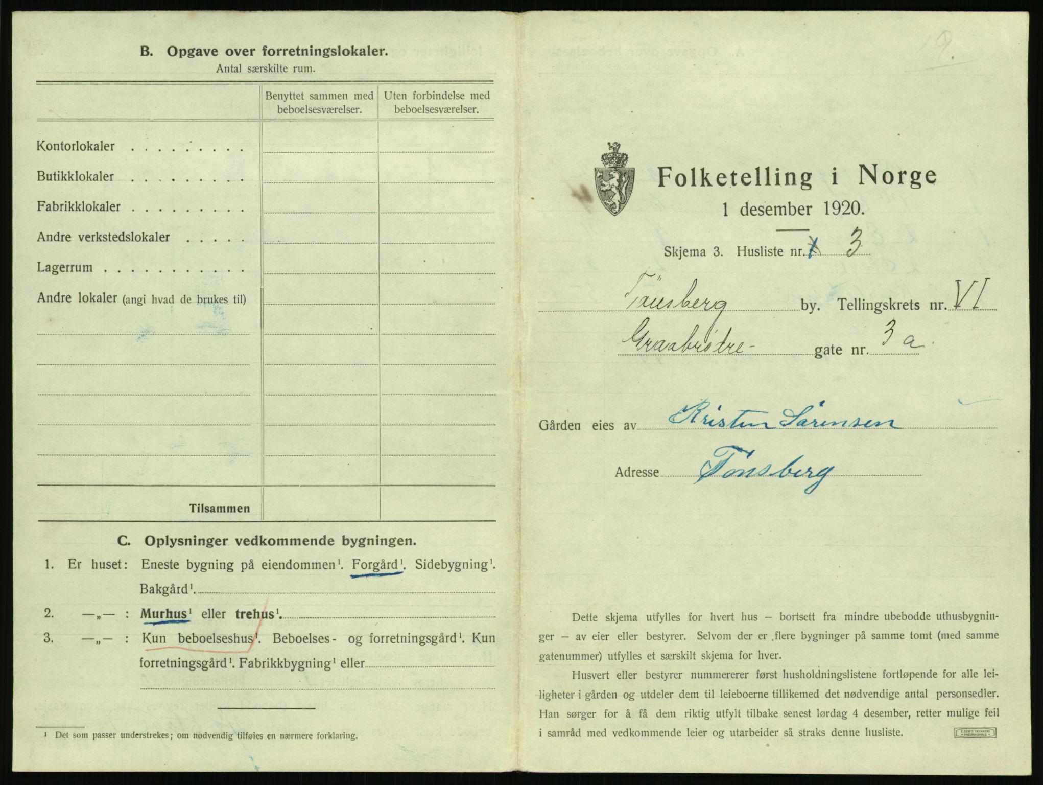 SAKO, 1920 census for Tønsberg, 1920, p. 601