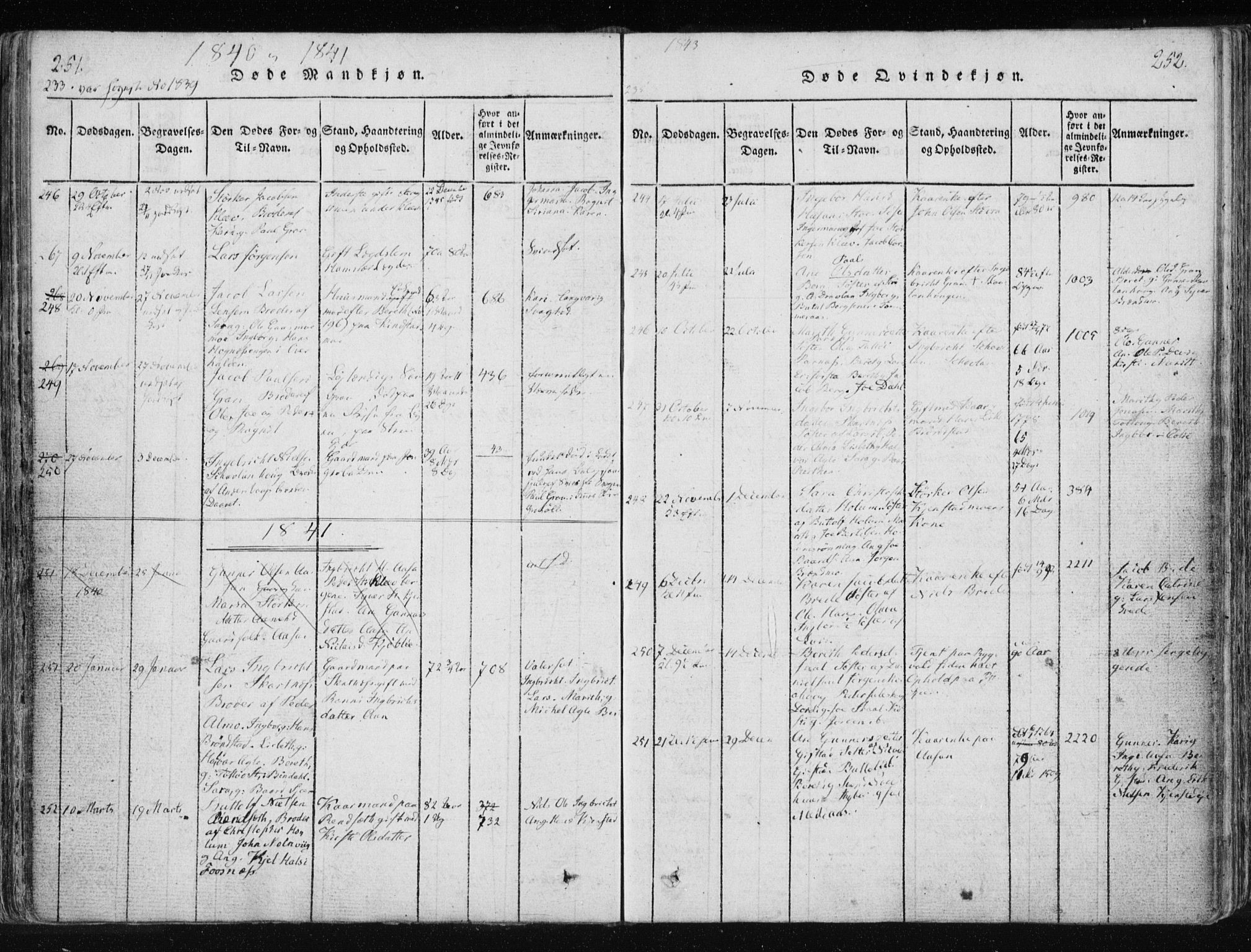 Ministerialprotokoller, klokkerbøker og fødselsregistre - Nord-Trøndelag, SAT/A-1458/749/L0469: Parish register (official) no. 749A03, 1817-1857, p. 251-252