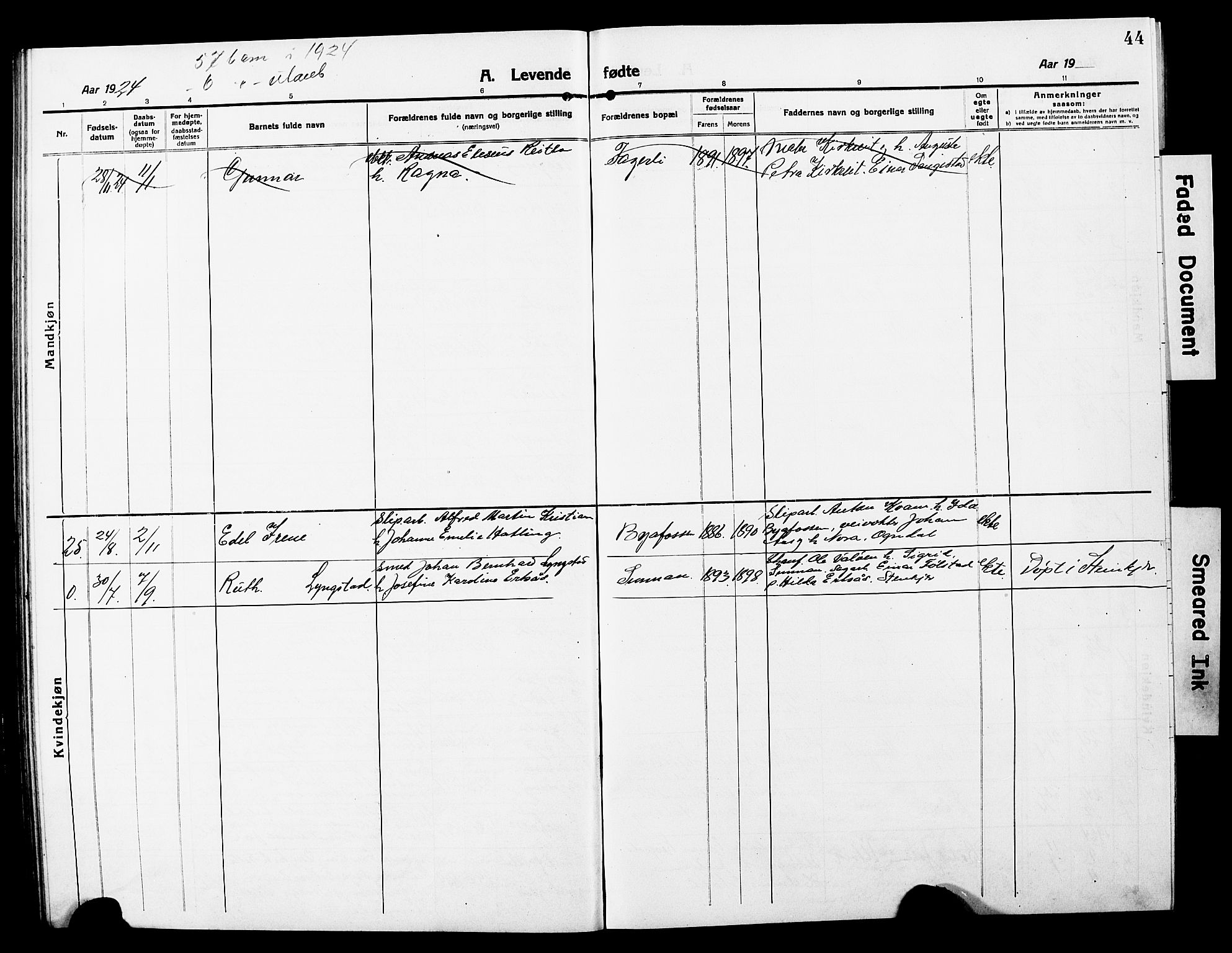 Ministerialprotokoller, klokkerbøker og fødselsregistre - Nord-Trøndelag, SAT/A-1458/740/L0382: Parish register (copy) no. 740C03, 1915-1927, p. 44