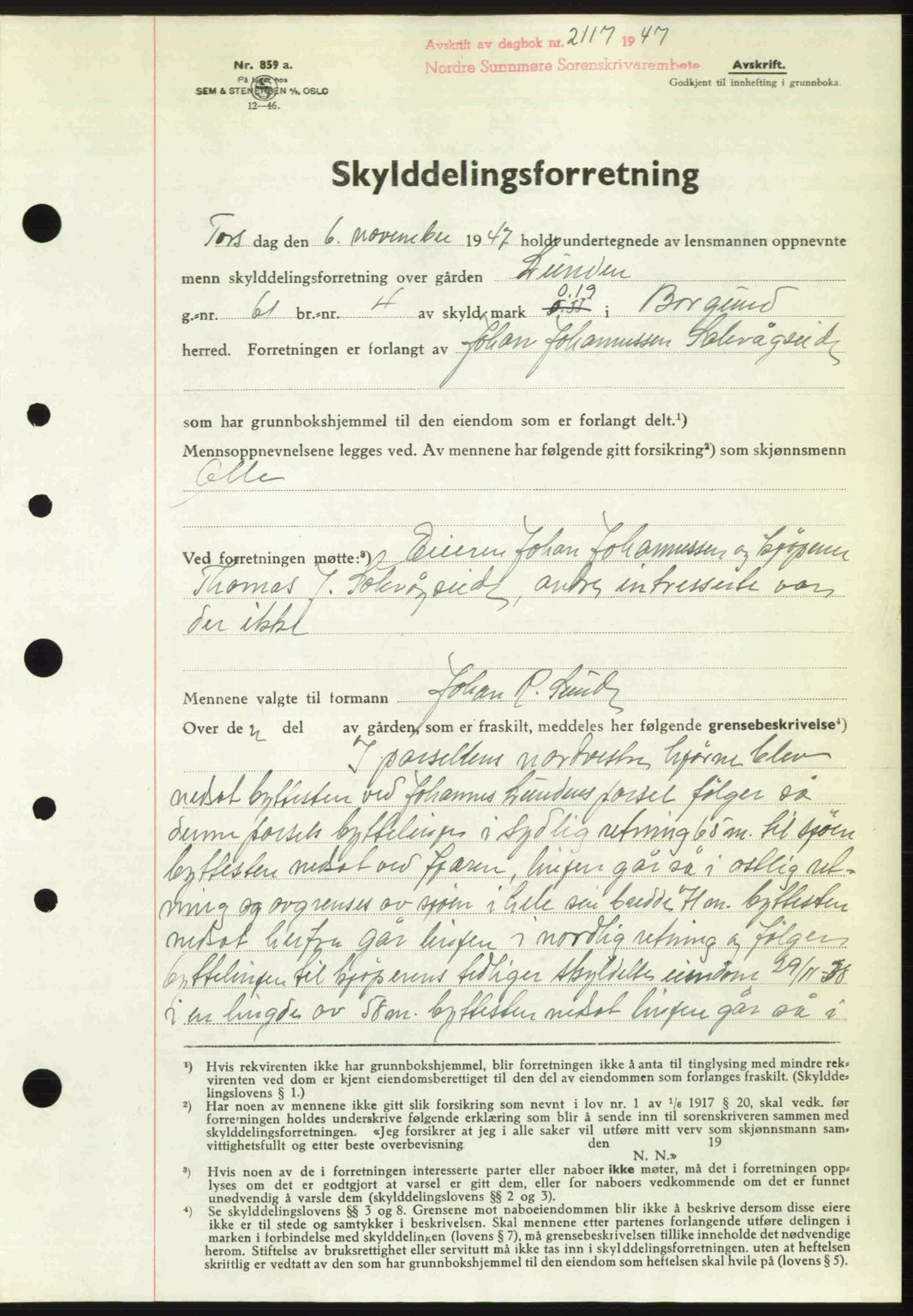 Nordre Sunnmøre sorenskriveri, AV/SAT-A-0006/1/2/2C/2Ca: Mortgage book no. A26, 1947-1948, Diary no: : 2117/1947