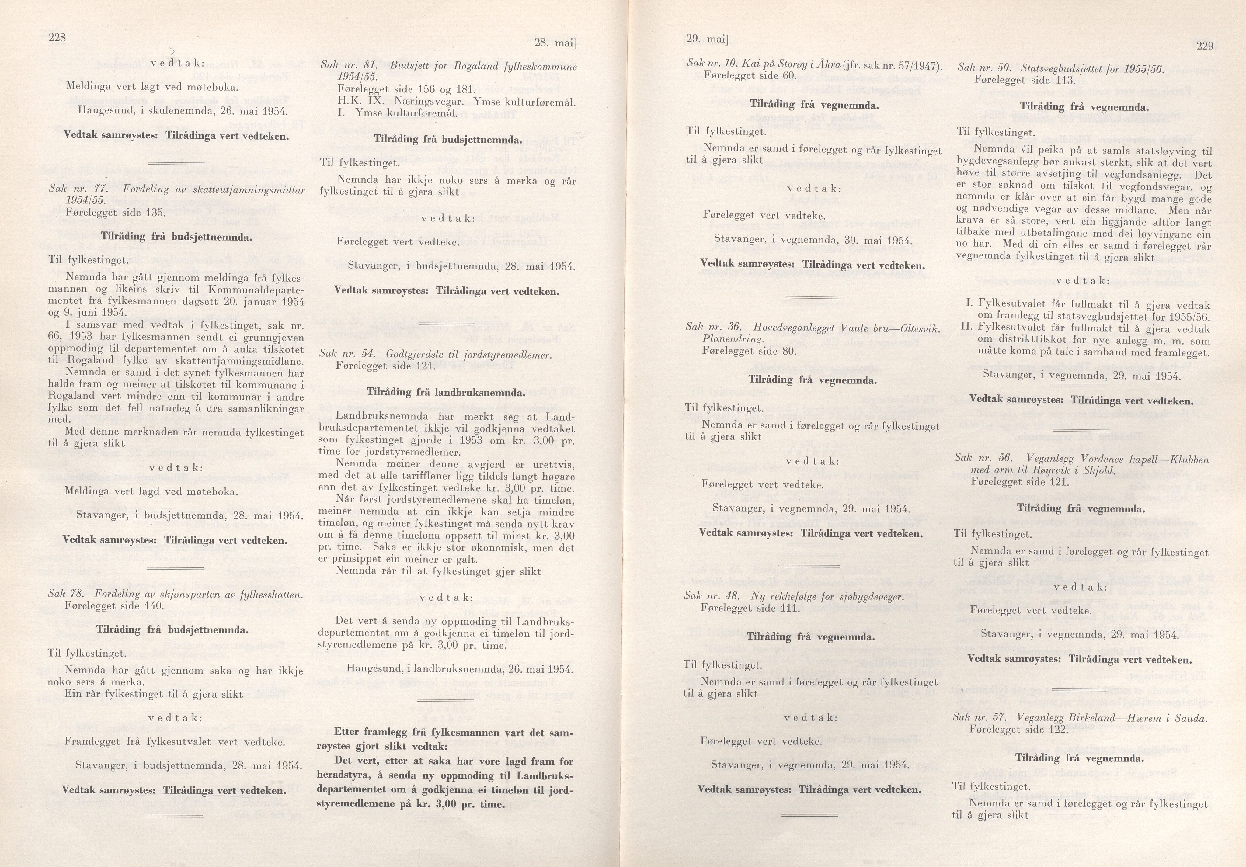 Rogaland fylkeskommune - Fylkesrådmannen , IKAR/A-900/A/Aa/Aaa/L0073: Møtebok , 1954, p. 228-229