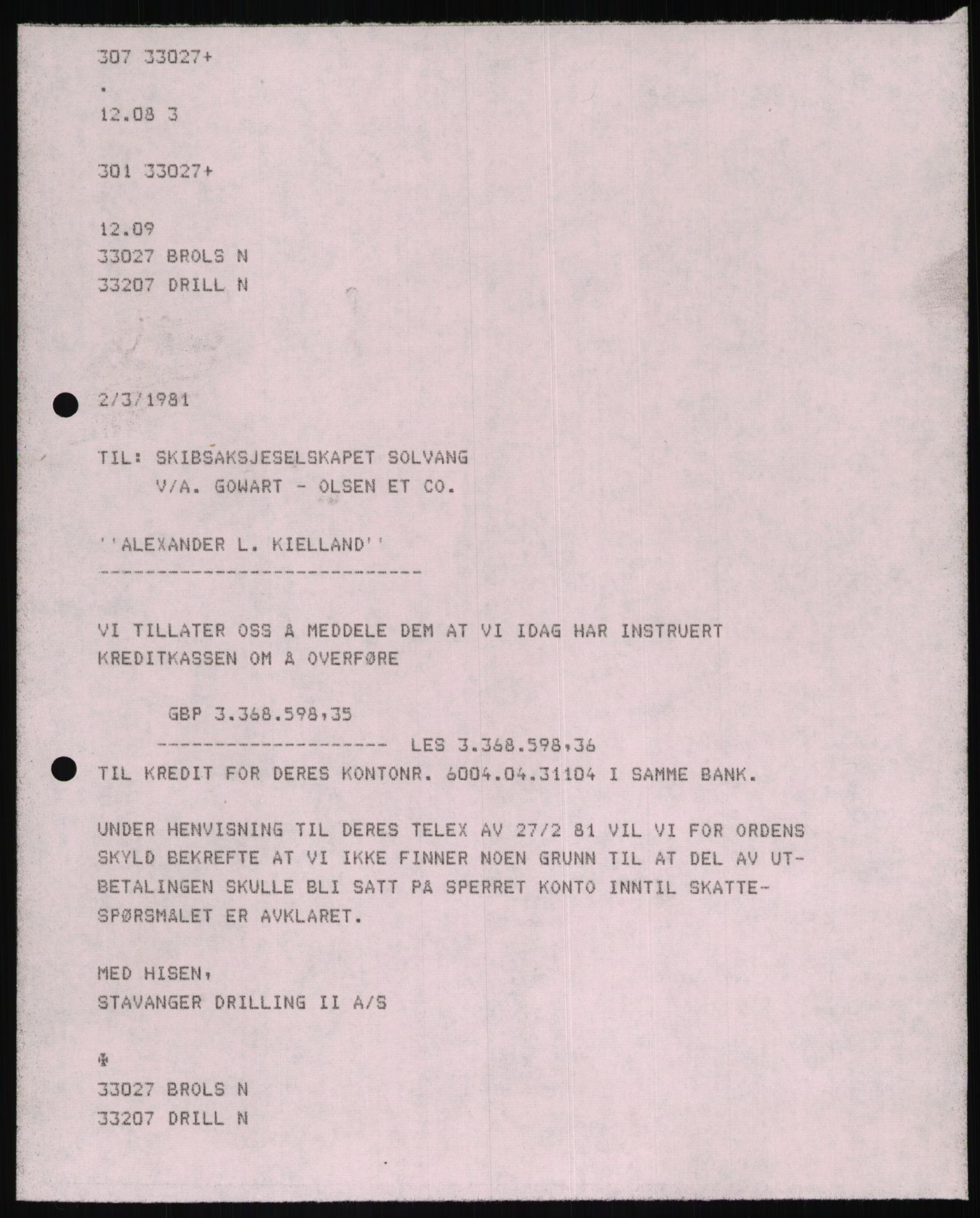 Pa 1503 - Stavanger Drilling AS, AV/SAST-A-101906/D/L0006: Korrespondanse og saksdokumenter, 1974-1984, p. 430