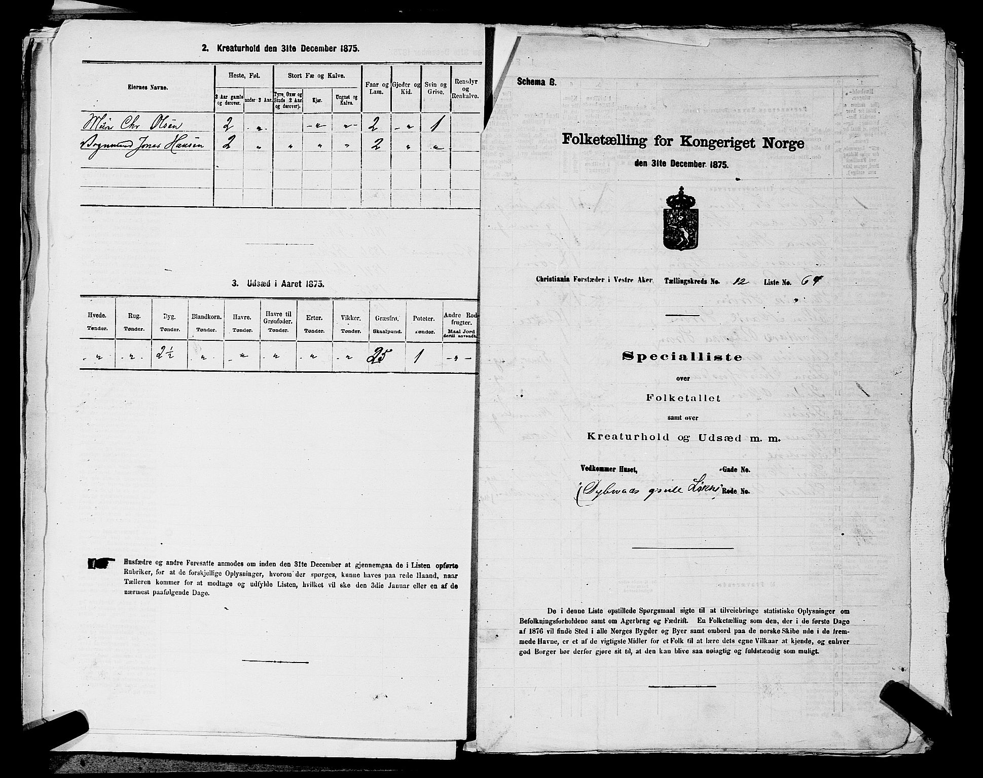 RA, 1875 census for 0218aP Vestre Aker, 1875, p. 2051