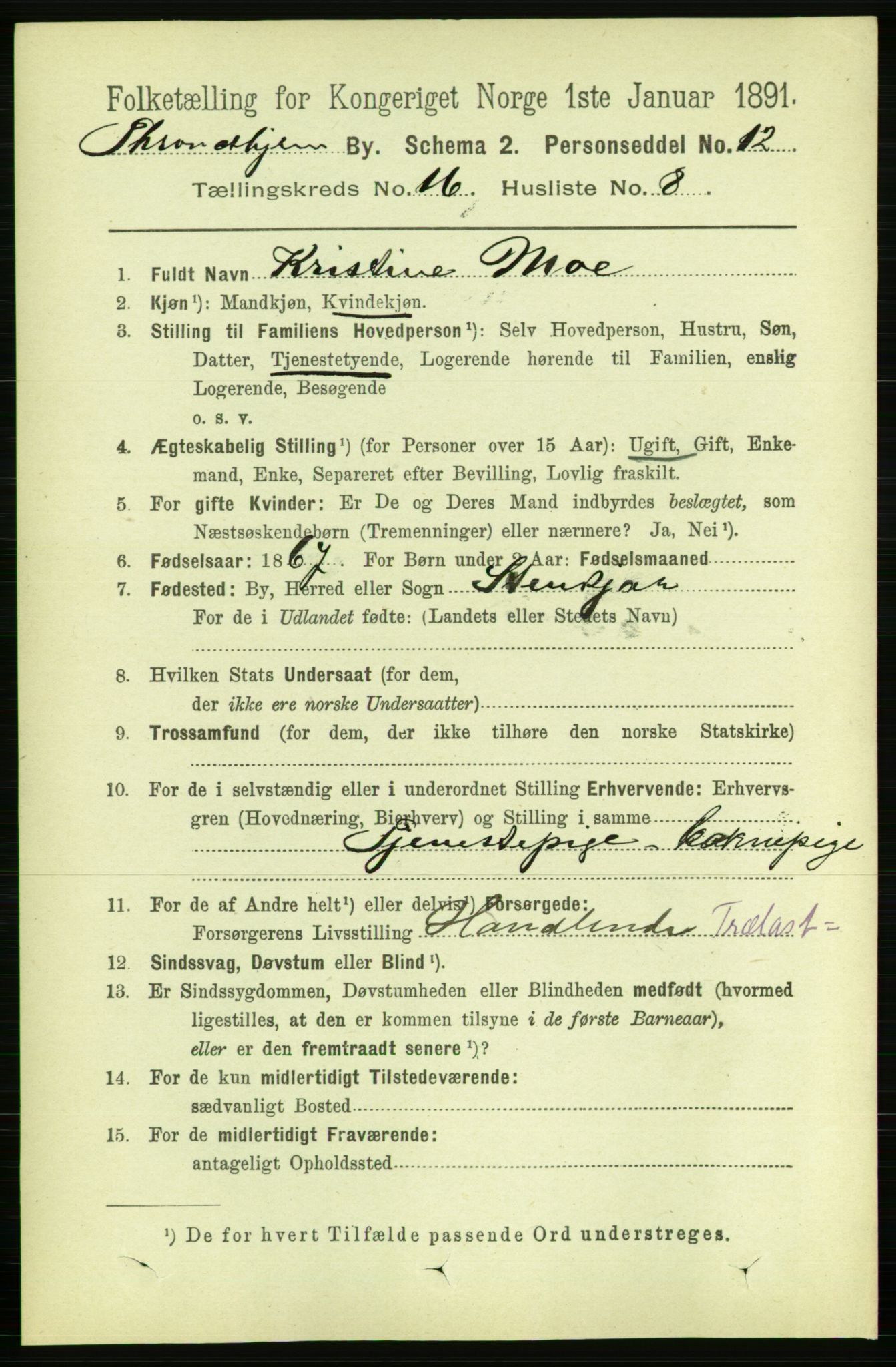 RA, 1891 census for 1601 Trondheim, 1891, p. 12415