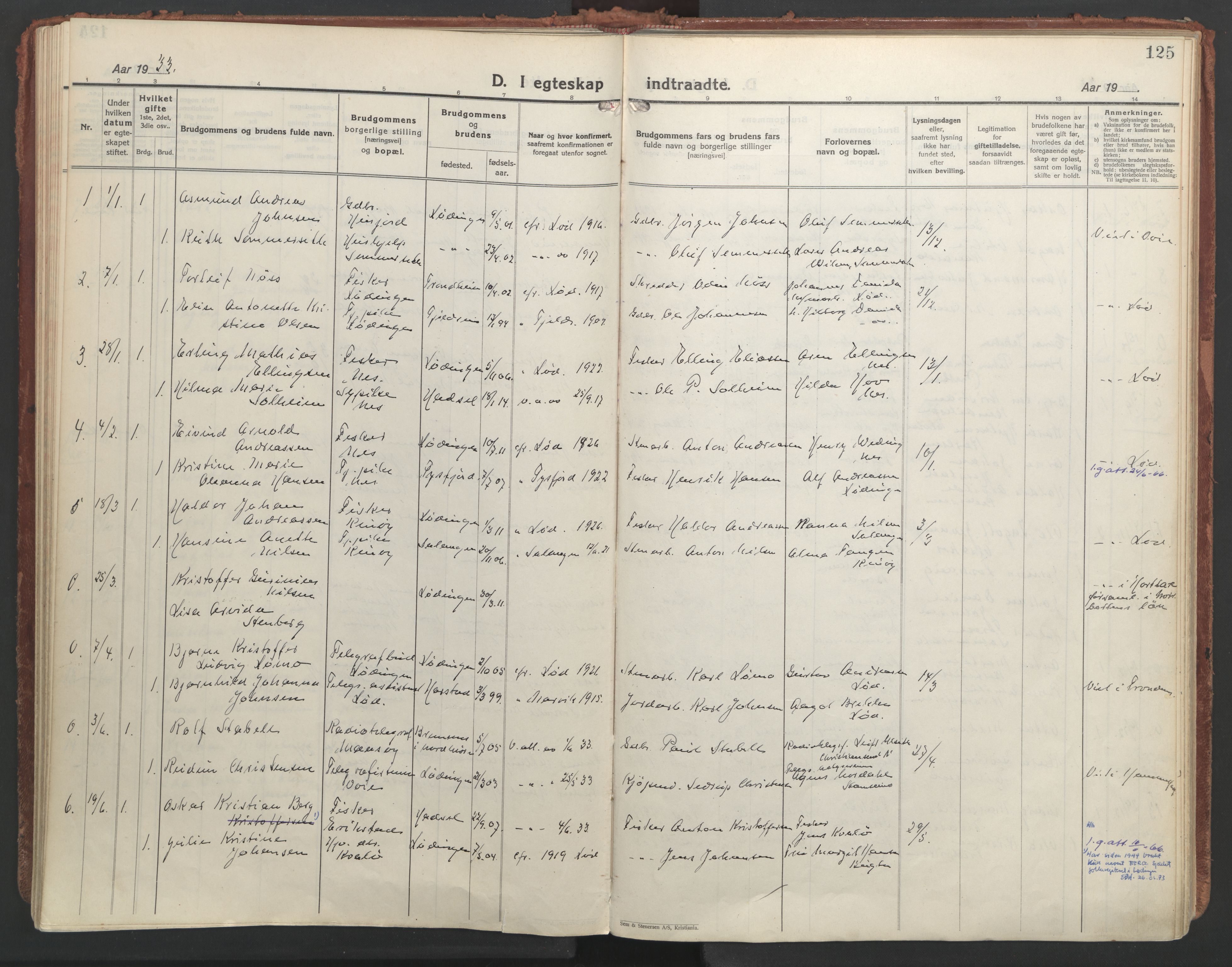 Ministerialprotokoller, klokkerbøker og fødselsregistre - Nordland, AV/SAT-A-1459/872/L1043: Parish register (official) no. 872A18, 1925-1939, p. 125