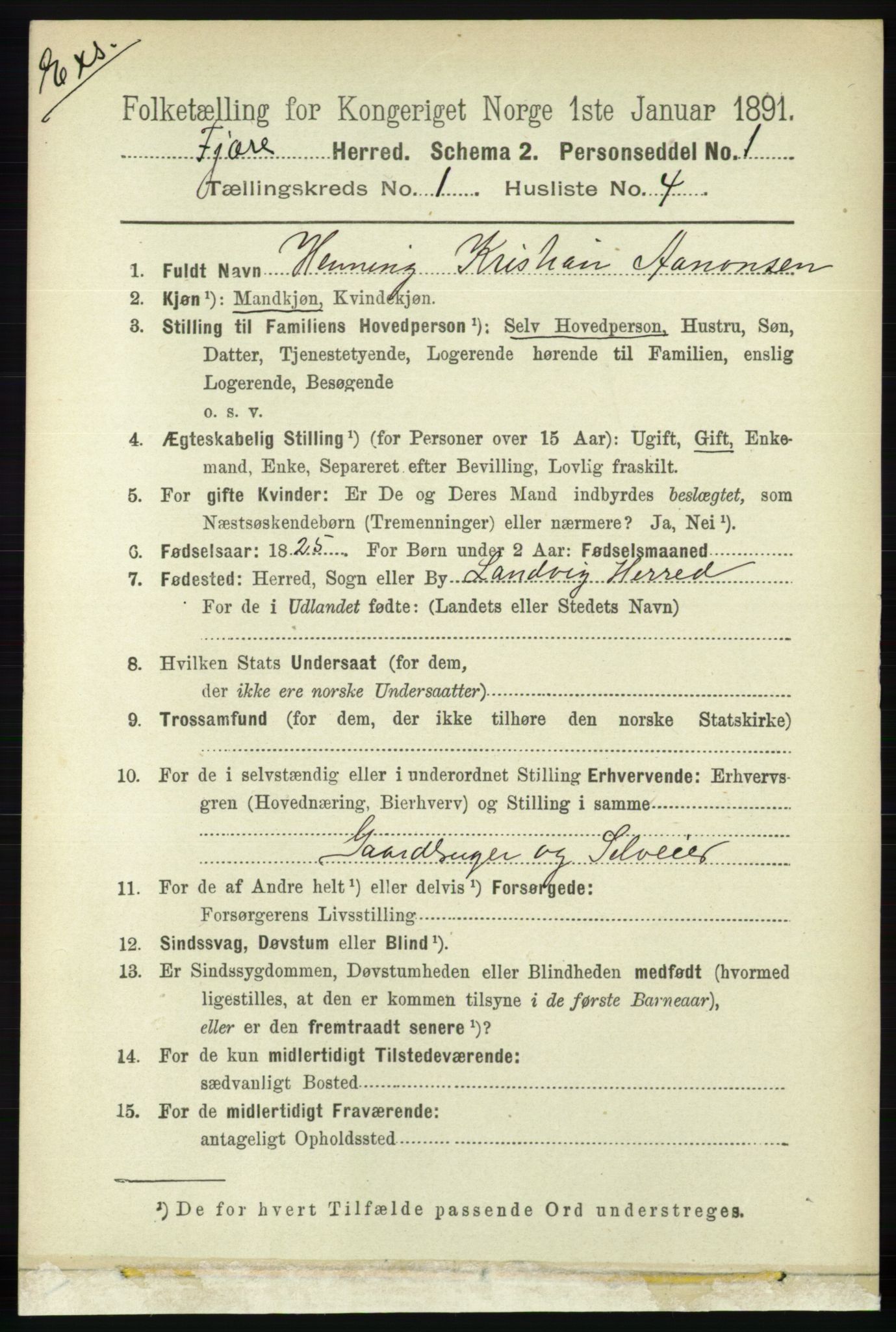 RA, Census 1891 for Nedenes amt: Gjenparter av personsedler for beslektede ektefeller, menn, 1891, p. 681