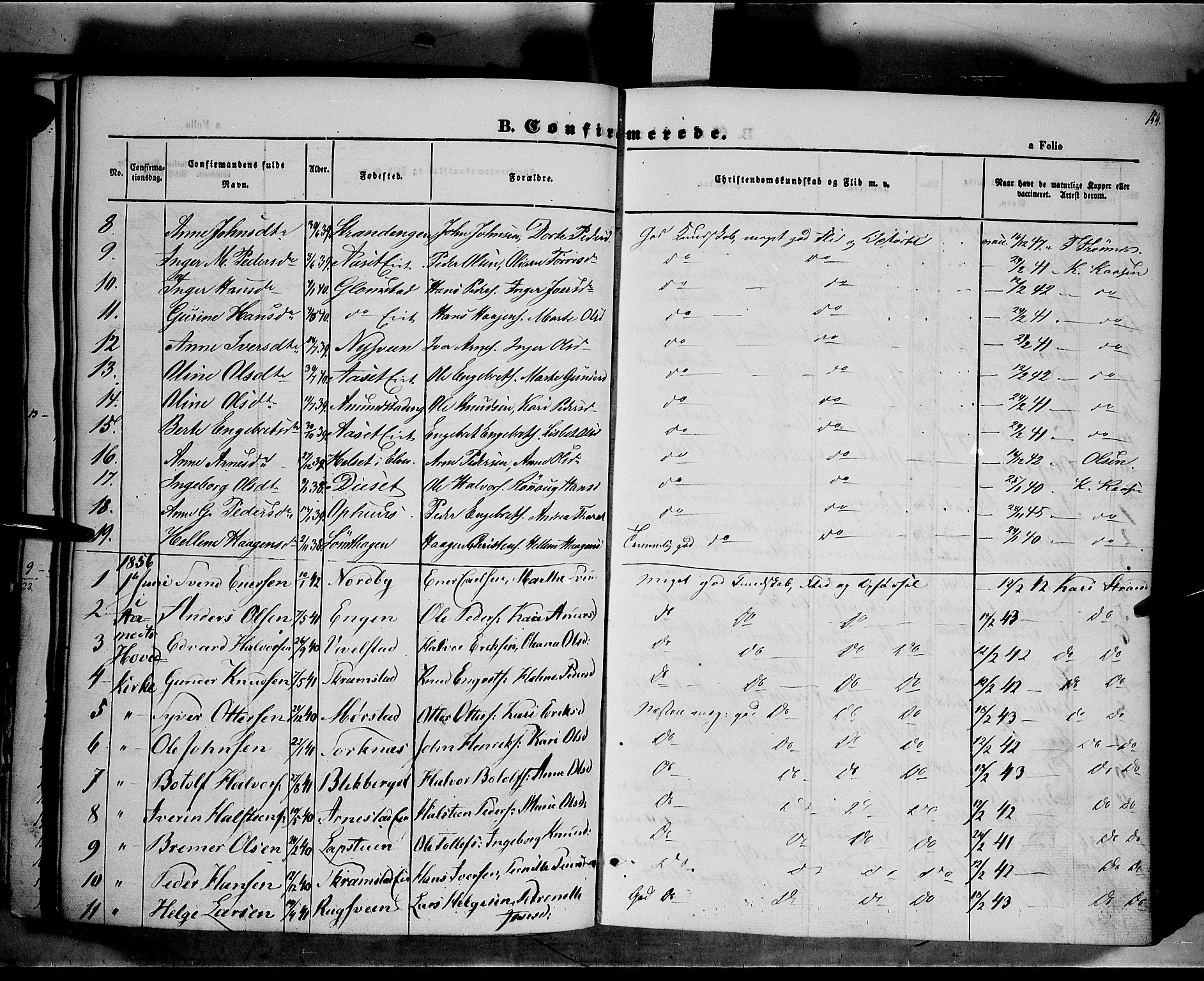 Åmot prestekontor, Hedmark, SAH/PREST-056/H/Ha/Haa/L0006: Parish register (official) no. 6, 1842-1861, p. 154