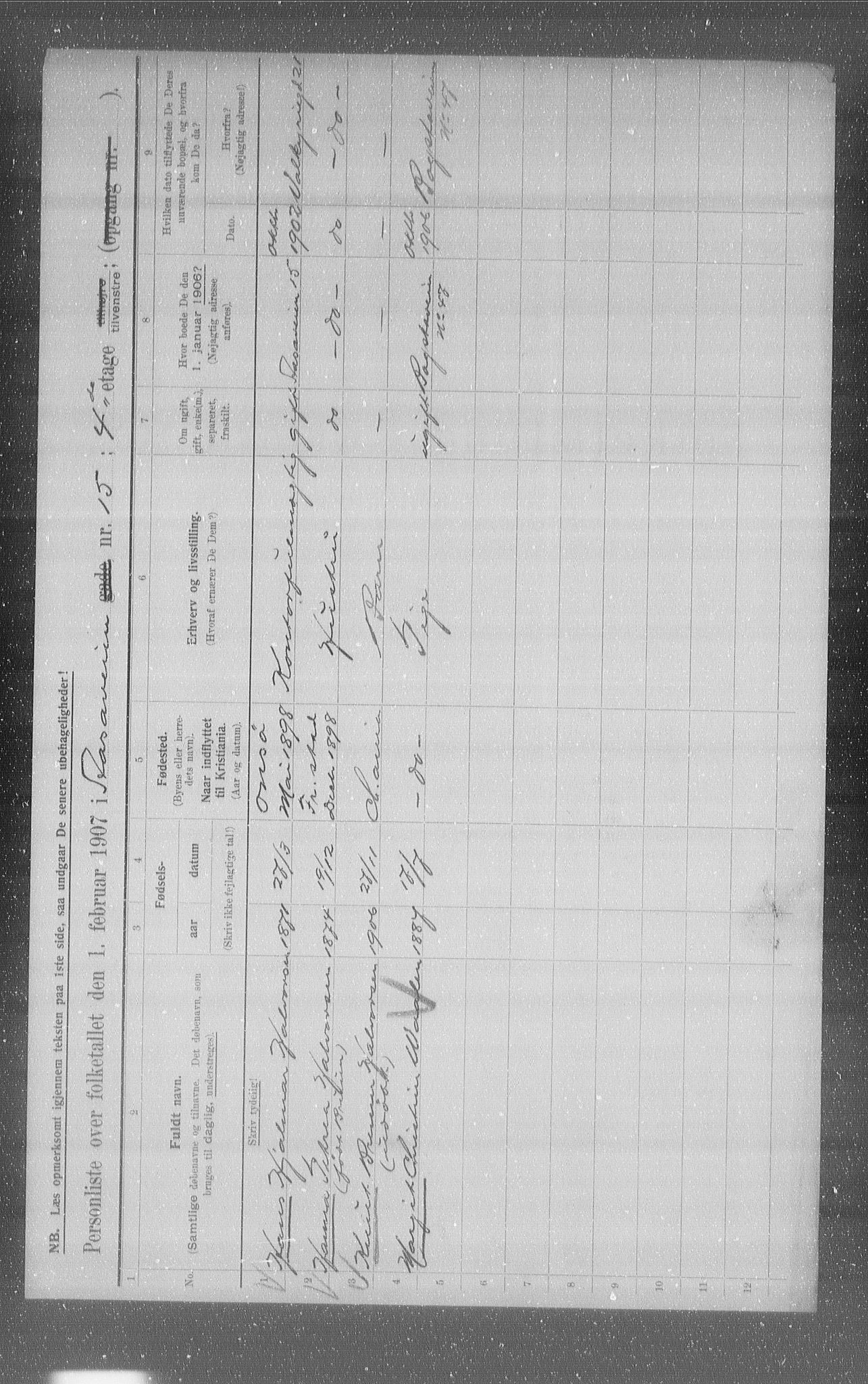 OBA, Municipal Census 1907 for Kristiania, 1907, p. 66624